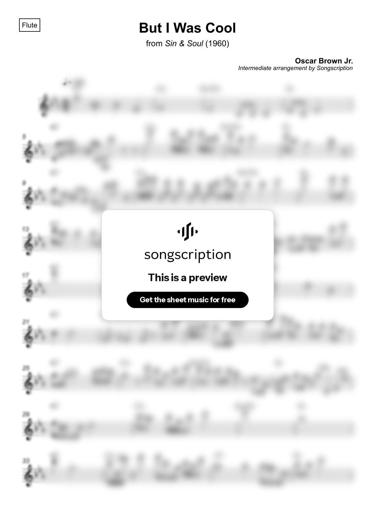 Intermediate Flute Sheet Music for "But I Was Cool" by Oscar Brown Jr.