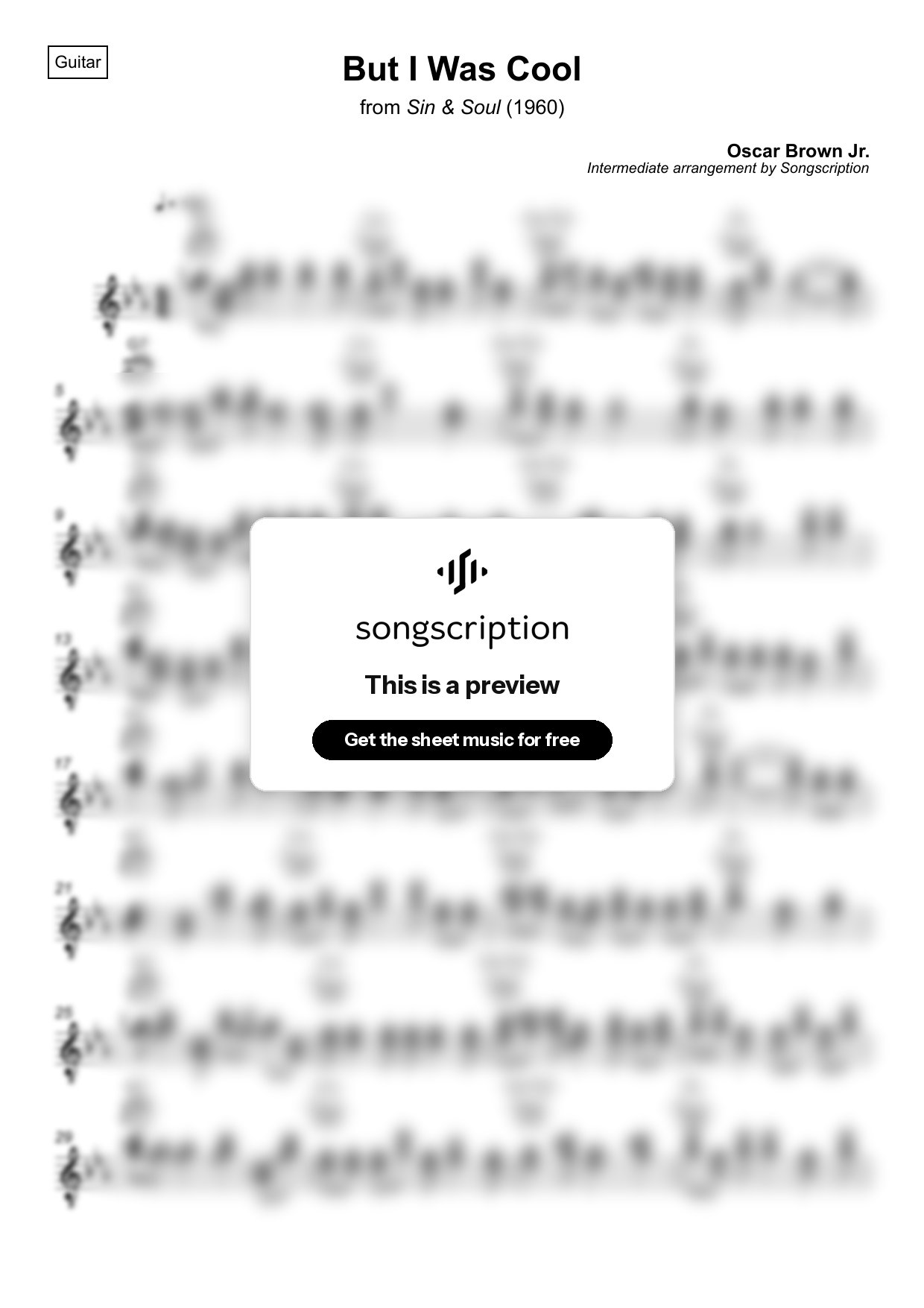 Intermediate Acoustic Guitar Sheet Music for "But I Was Cool" by Oscar Brown Jr.
