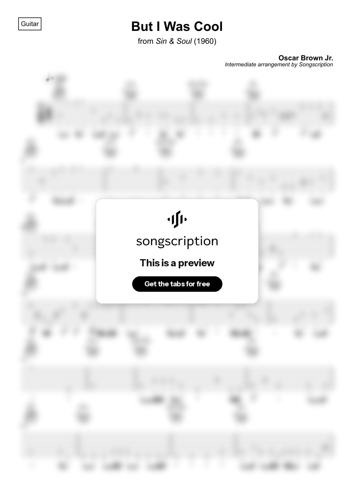 Intermediate Acoustic Guitar Tabs for "But I Was Cool" by Oscar Brown Jr.