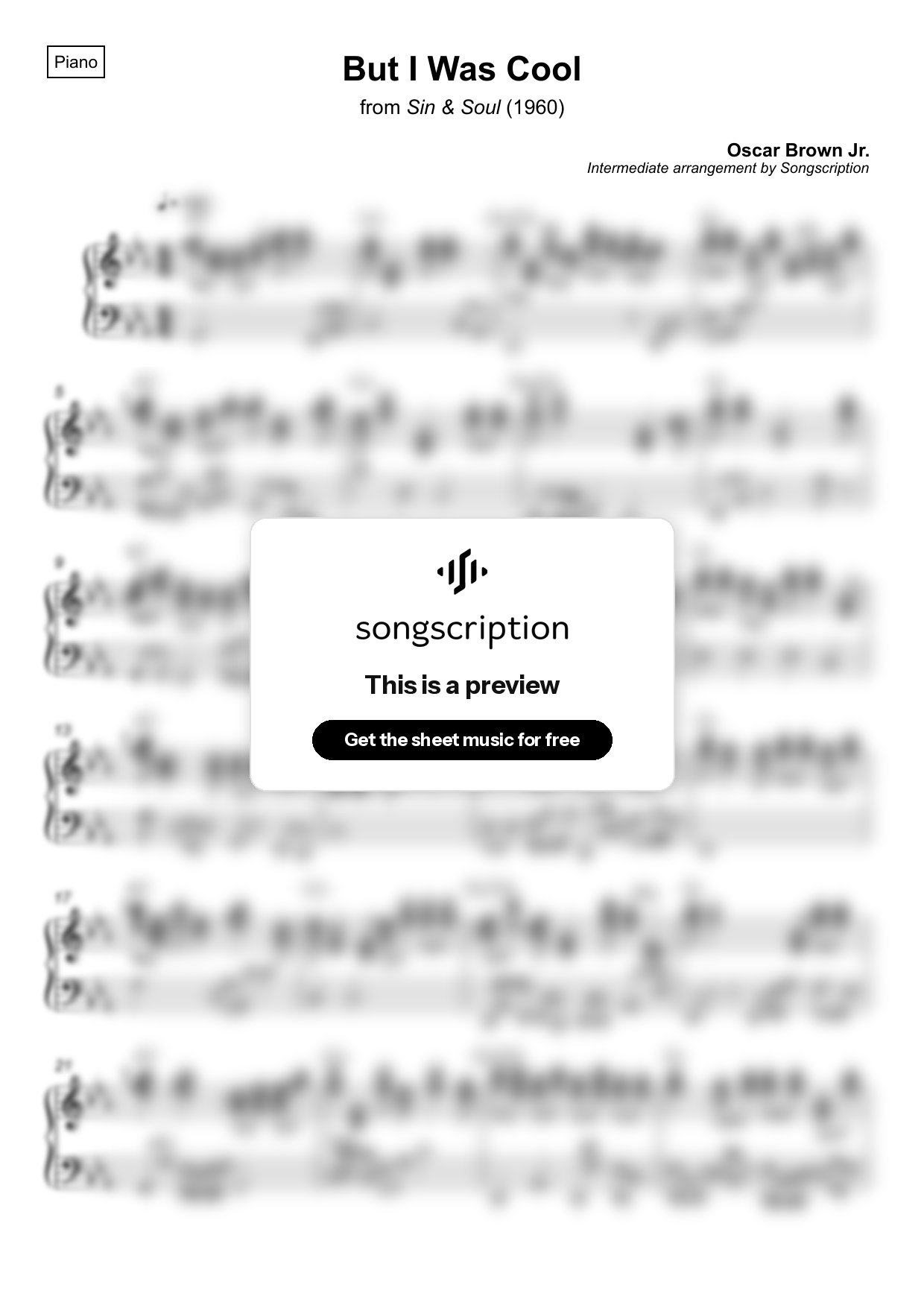 Intermediate Piano Sheet Music for "But I Was Cool" by Oscar Brown Jr.