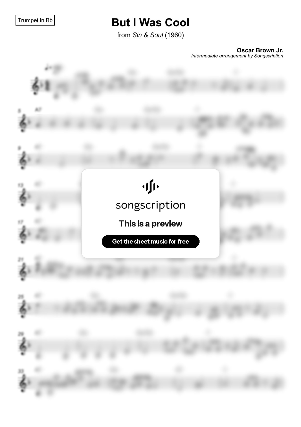 Intermediate Trumpet Sheet Music for "But I Was Cool" by Oscar Brown Jr.