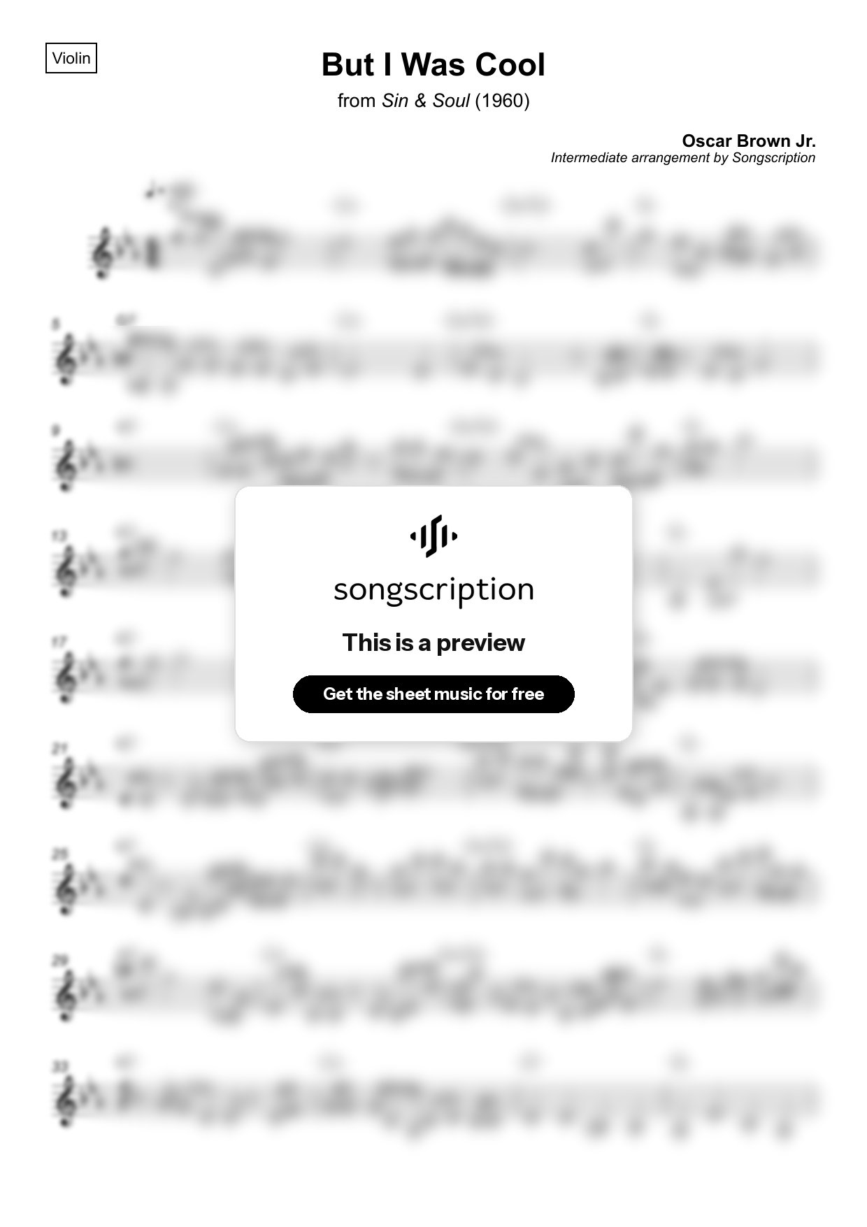 Intermediate Violin Sheet Music for "But I Was Cool" by Oscar Brown Jr.