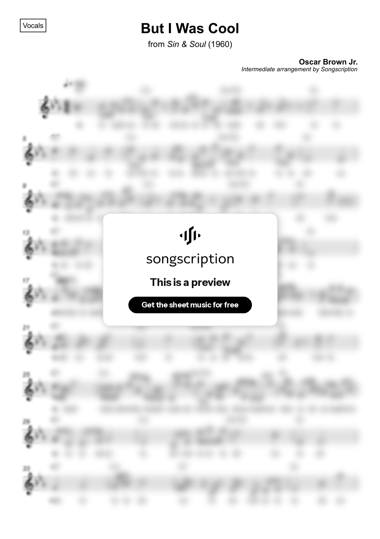 Intermediate Vocals Sheet Music for "But I Was Cool" by Oscar Brown Jr.