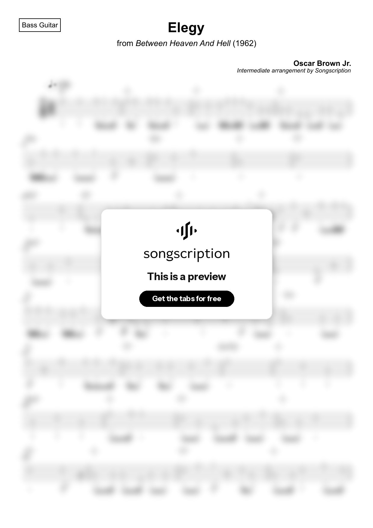 Intermediate Bass Guitar Tabs for "Elegy" by Oscar Brown Jr.