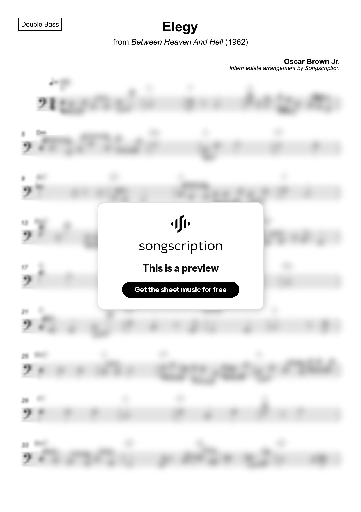 Intermediate Double Bass Sheet Music for "Elegy" by Oscar Brown Jr.