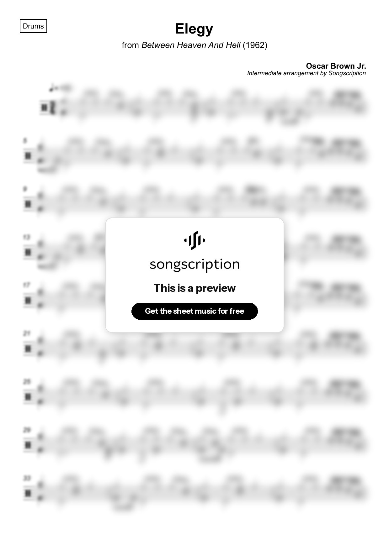 Intermediate Drums Sheet Music for "Elegy" by Oscar Brown Jr.