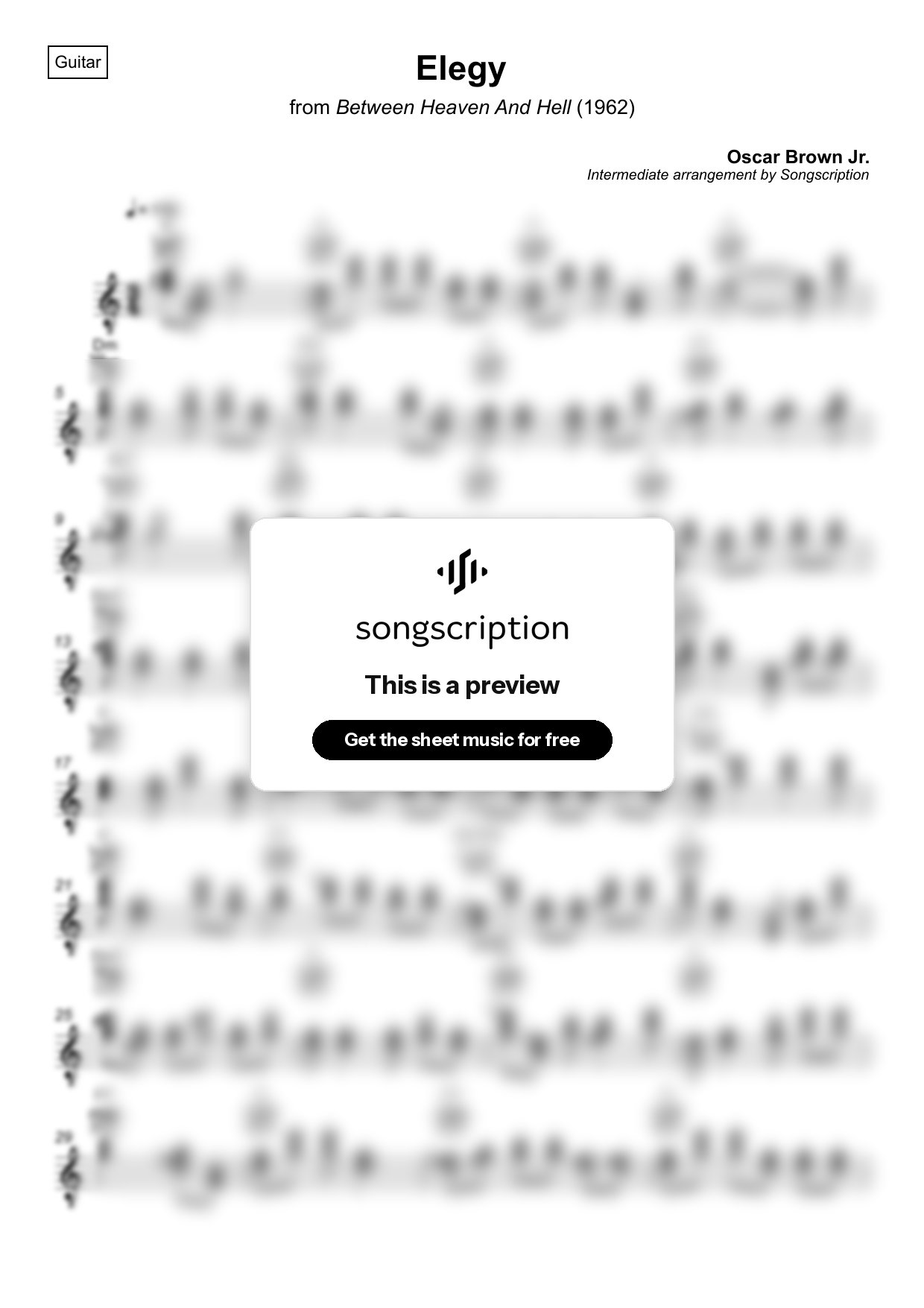 Intermediate Acoustic Guitar Sheet Music for "Elegy" by Oscar Brown Jr.