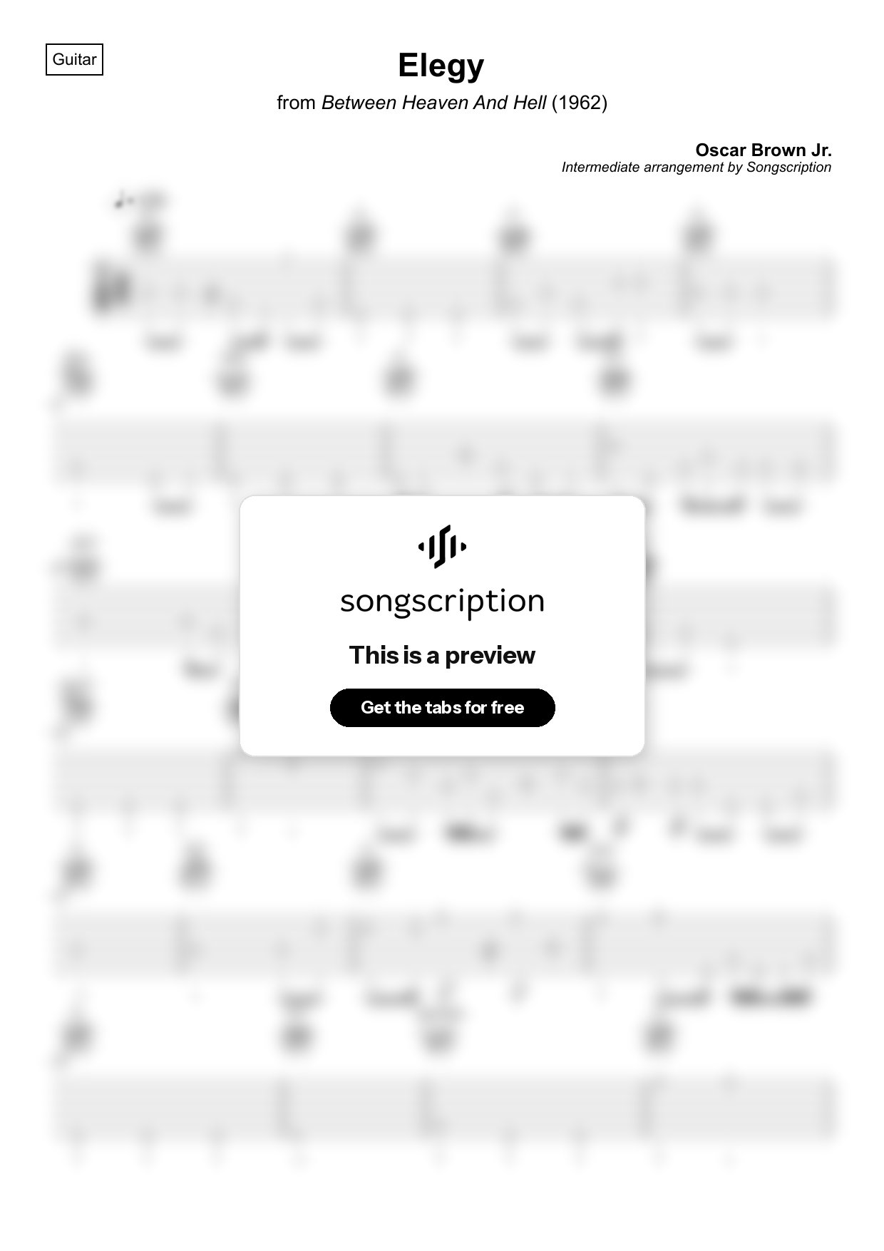 Intermediate Acoustic Guitar Tabs for "Elegy" by Oscar Brown Jr.