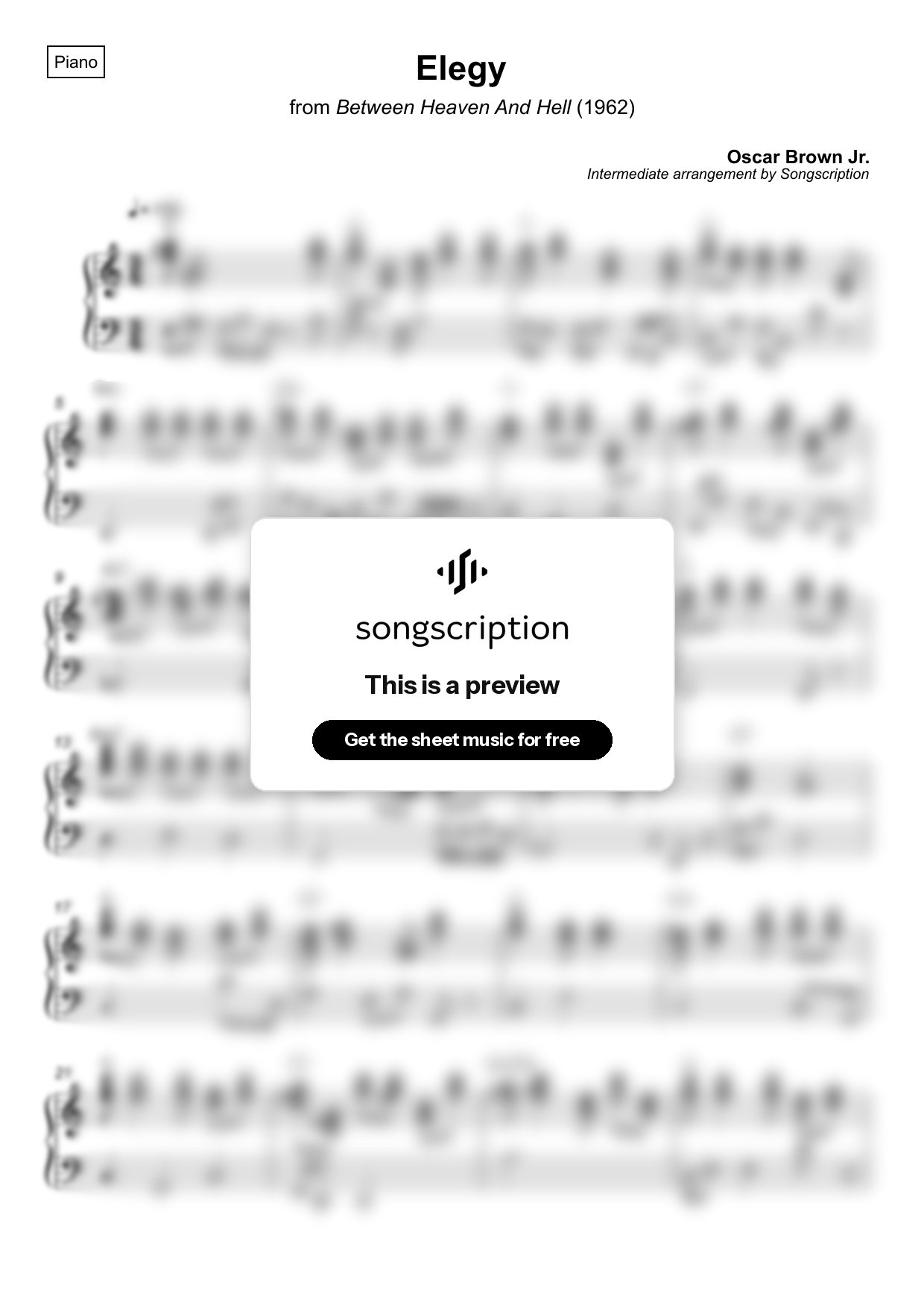 Intermediate Piano Sheet Music for "Elegy" by Oscar Brown Jr.