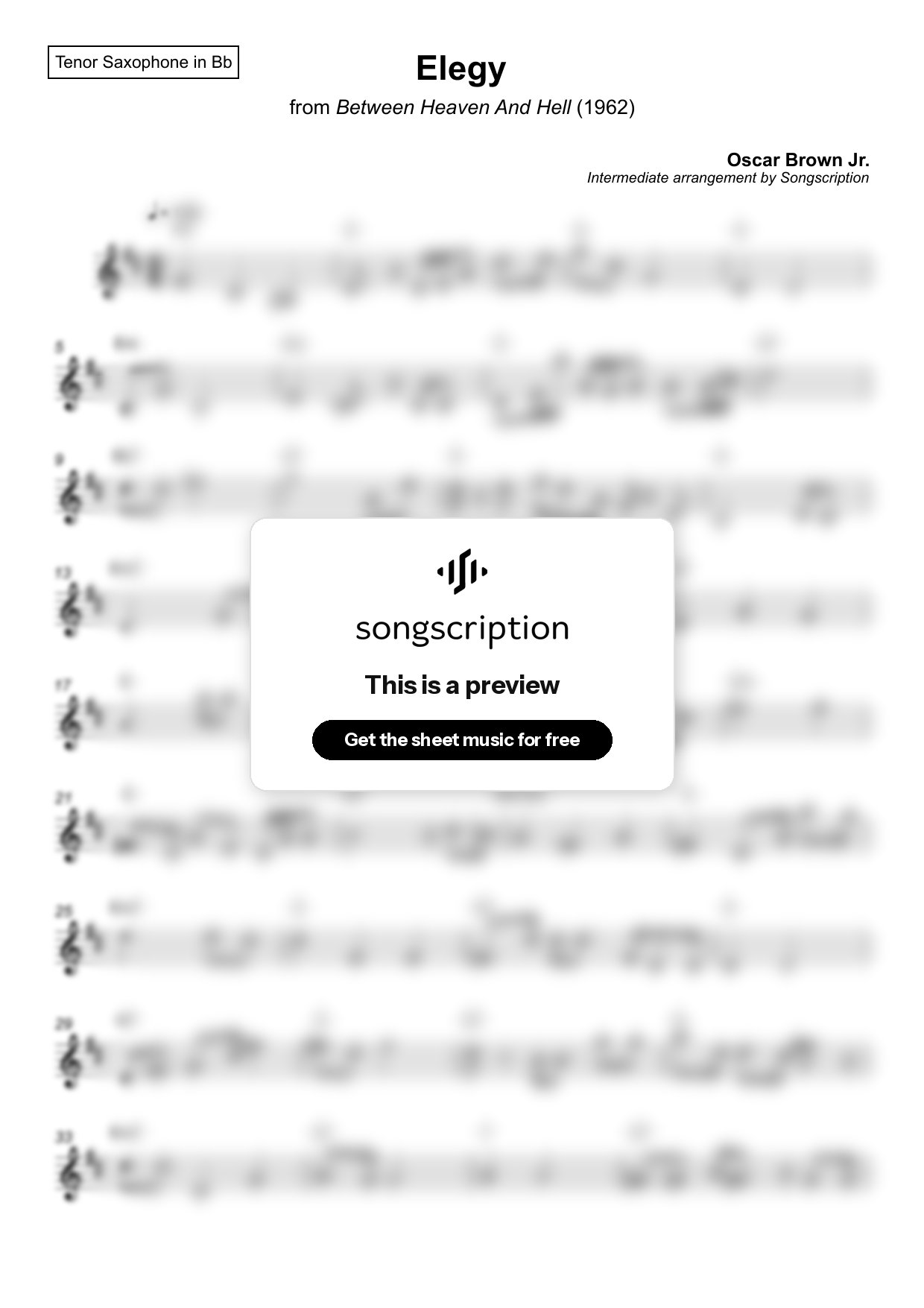 Intermediate Tenor Sax Sheet Music for "Elegy" by Oscar Brown Jr.