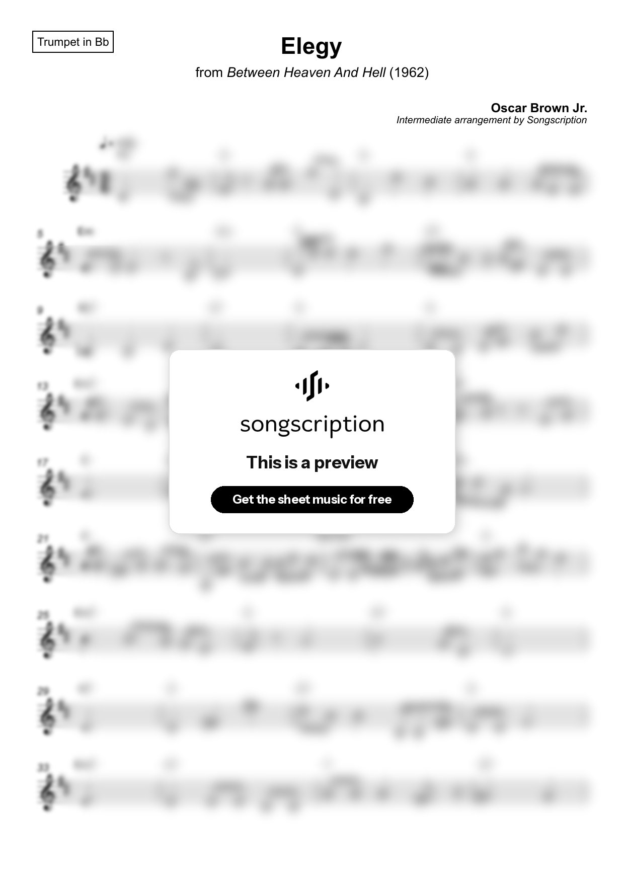 Intermediate Trumpet Sheet Music for "Elegy" by Oscar Brown Jr.