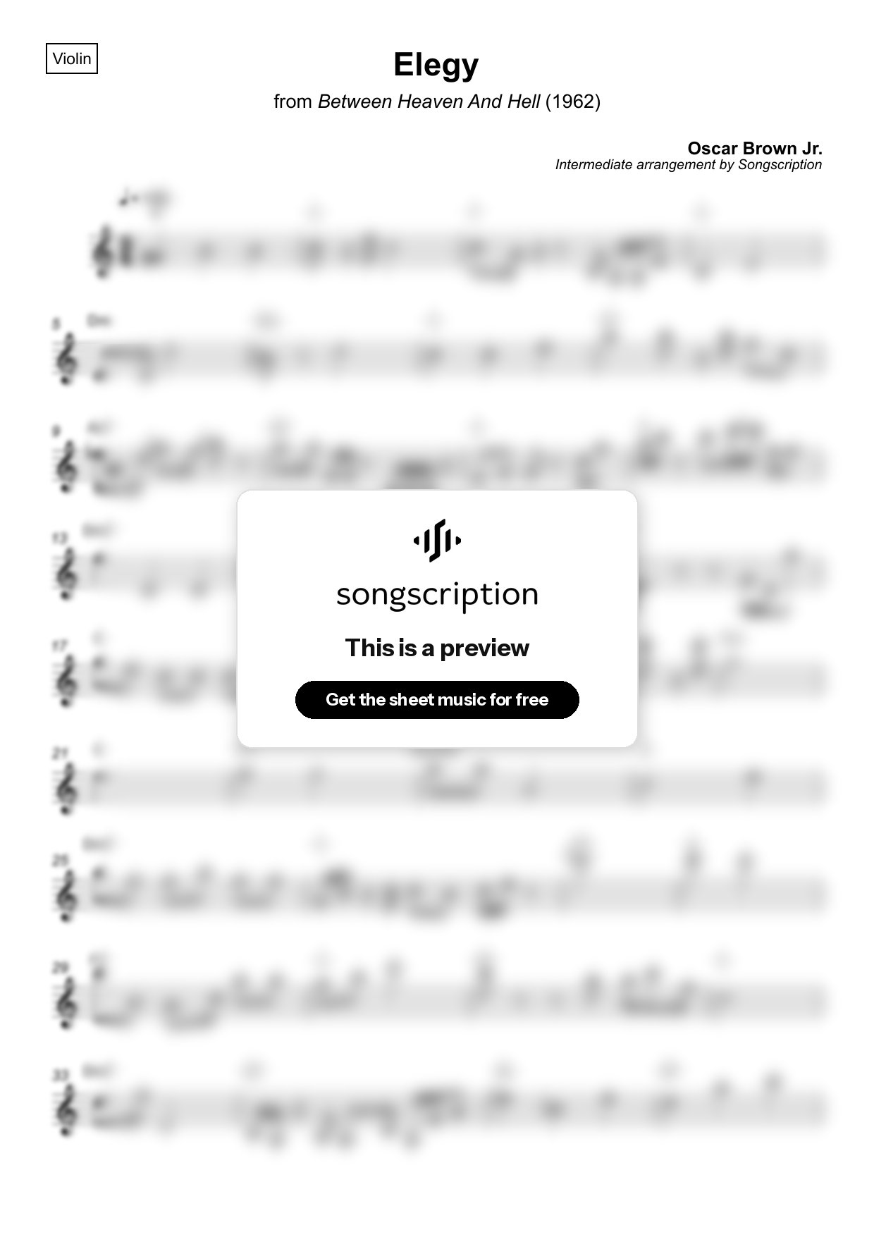 Intermediate Violin Sheet Music for "Elegy" by Oscar Brown Jr.