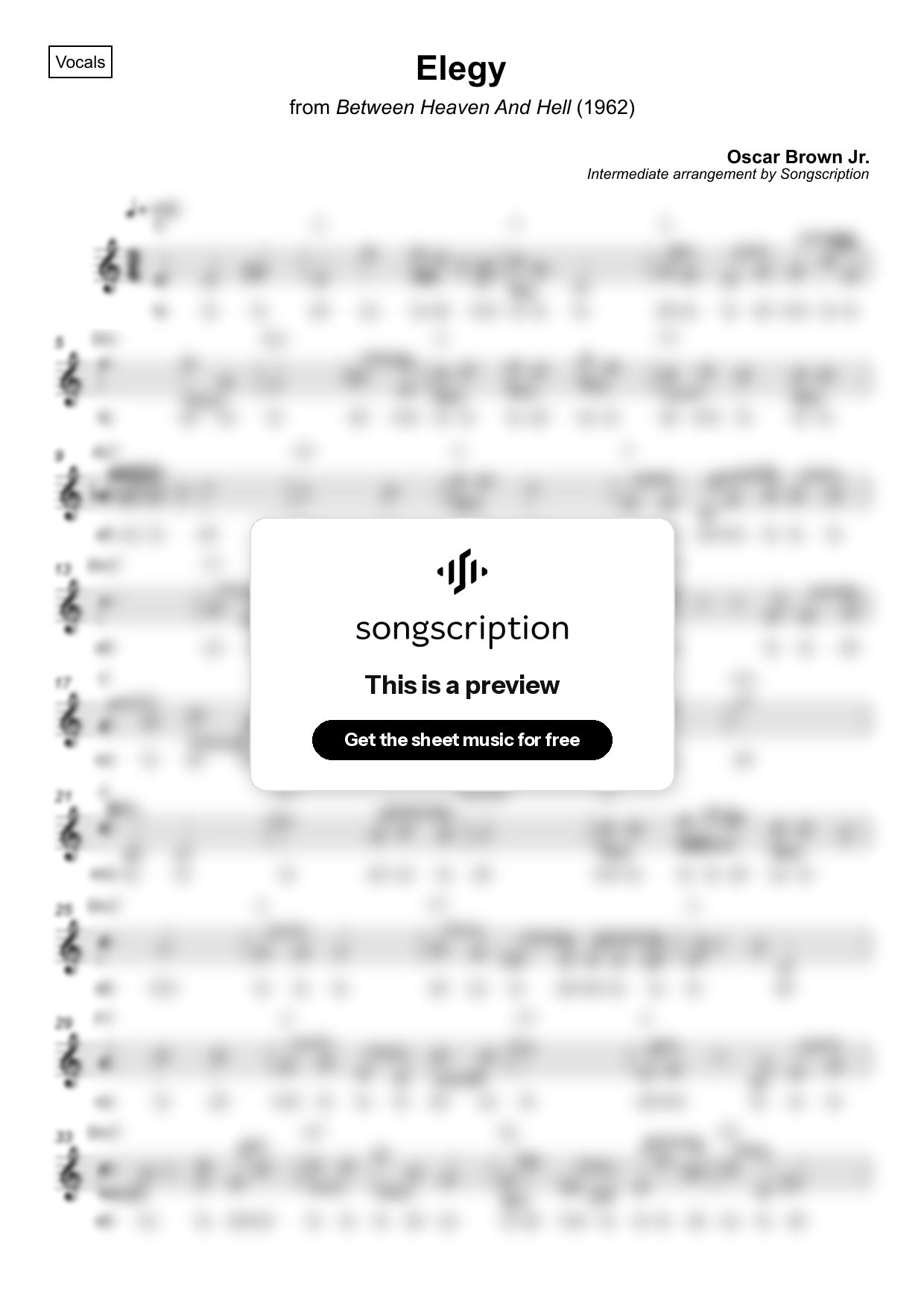 Intermediate Vocals Sheet Music for "Elegy" by Oscar Brown Jr.