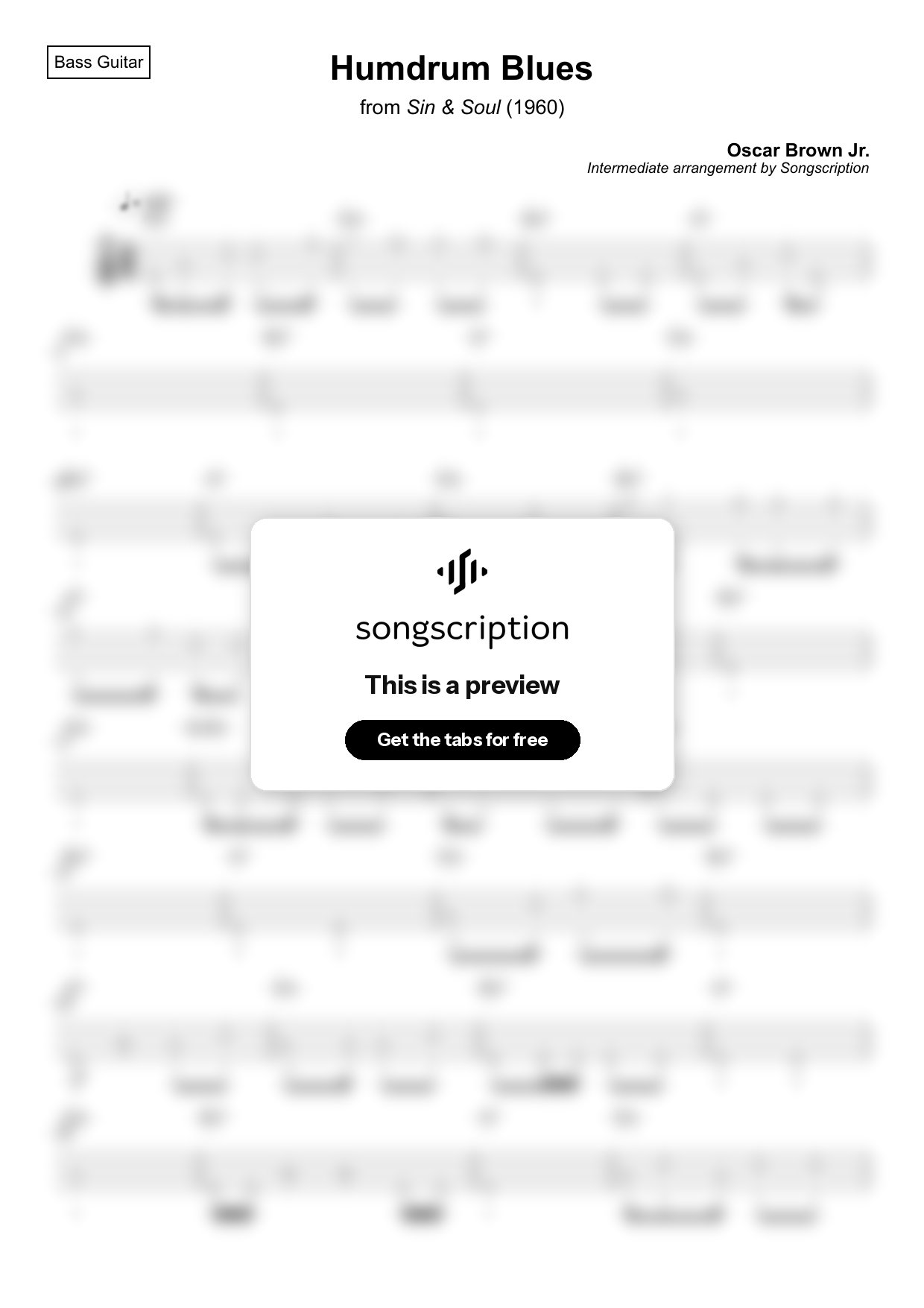 Intermediate Bass Guitar Tabs for "Humdrum Blues" by Oscar Brown Jr.