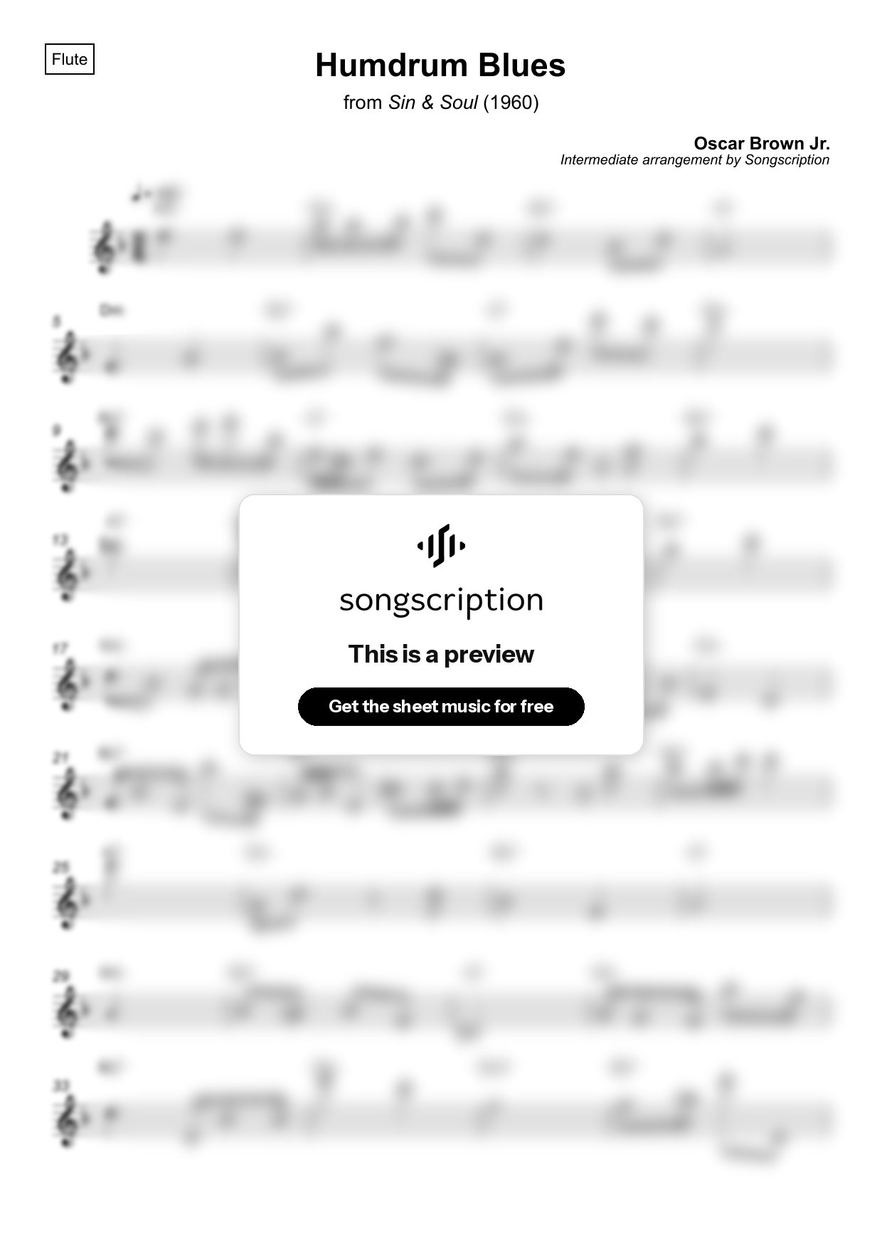 Intermediate Flute Sheet Music for "Humdrum Blues" by Oscar Brown Jr.