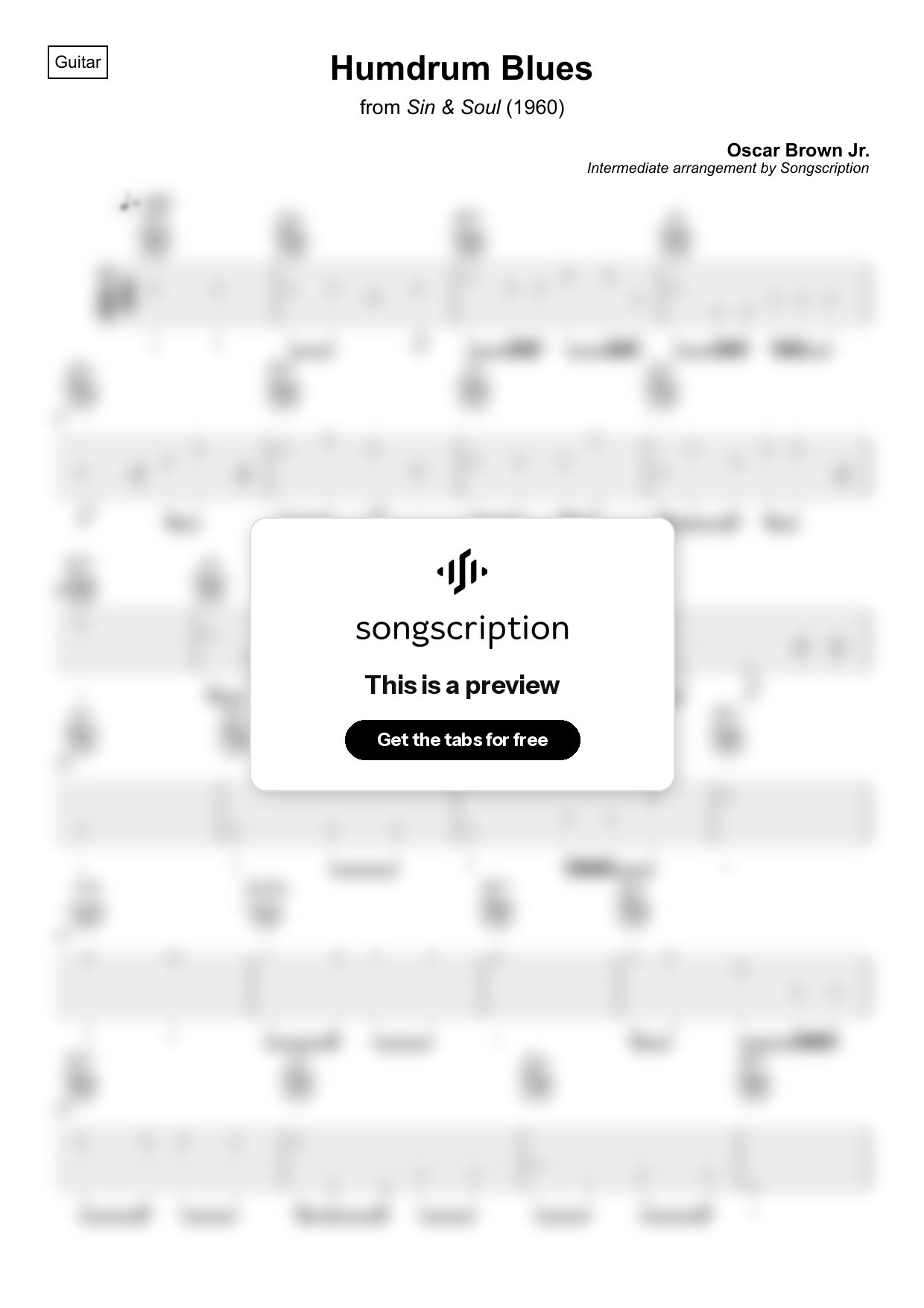 Intermediate Acoustic Guitar Tabs for "Humdrum Blues" by Oscar Brown Jr.