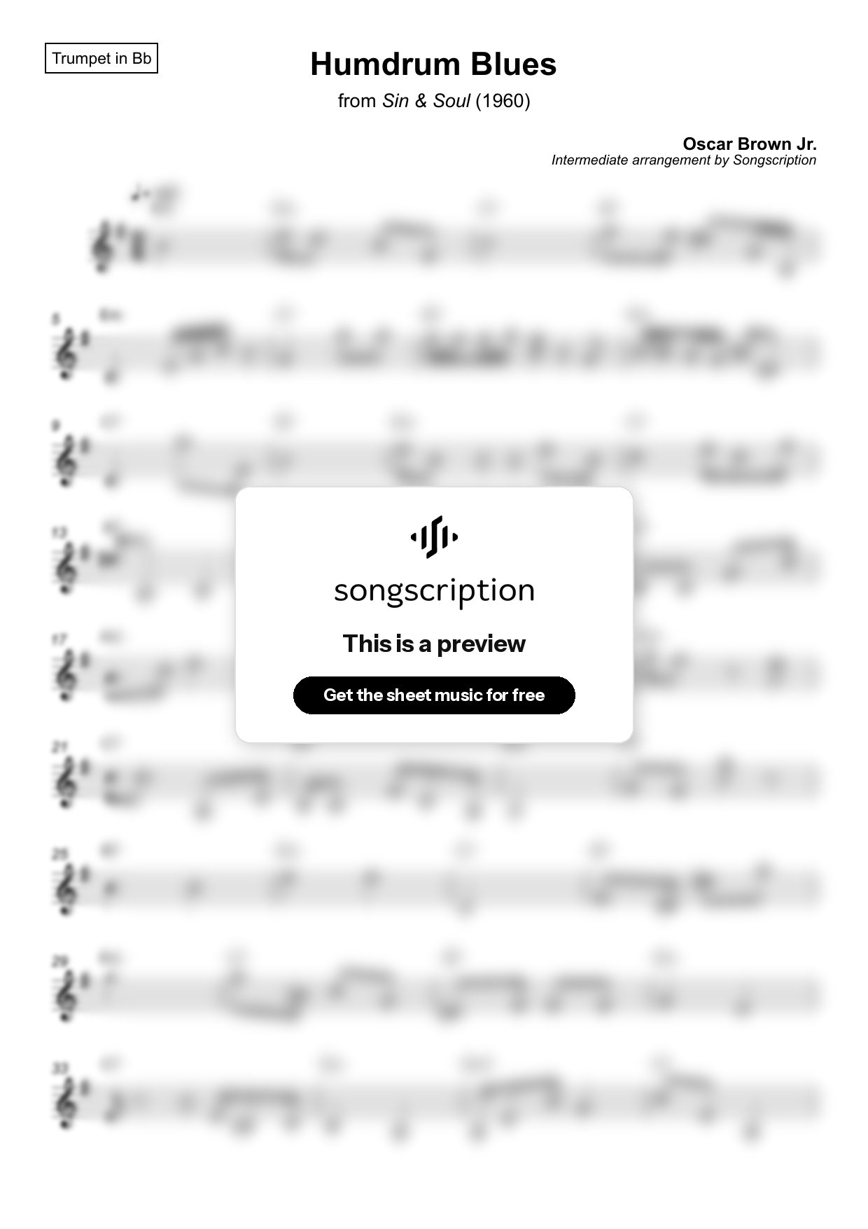 Intermediate Trumpet Sheet Music for "Humdrum Blues" by Oscar Brown Jr.