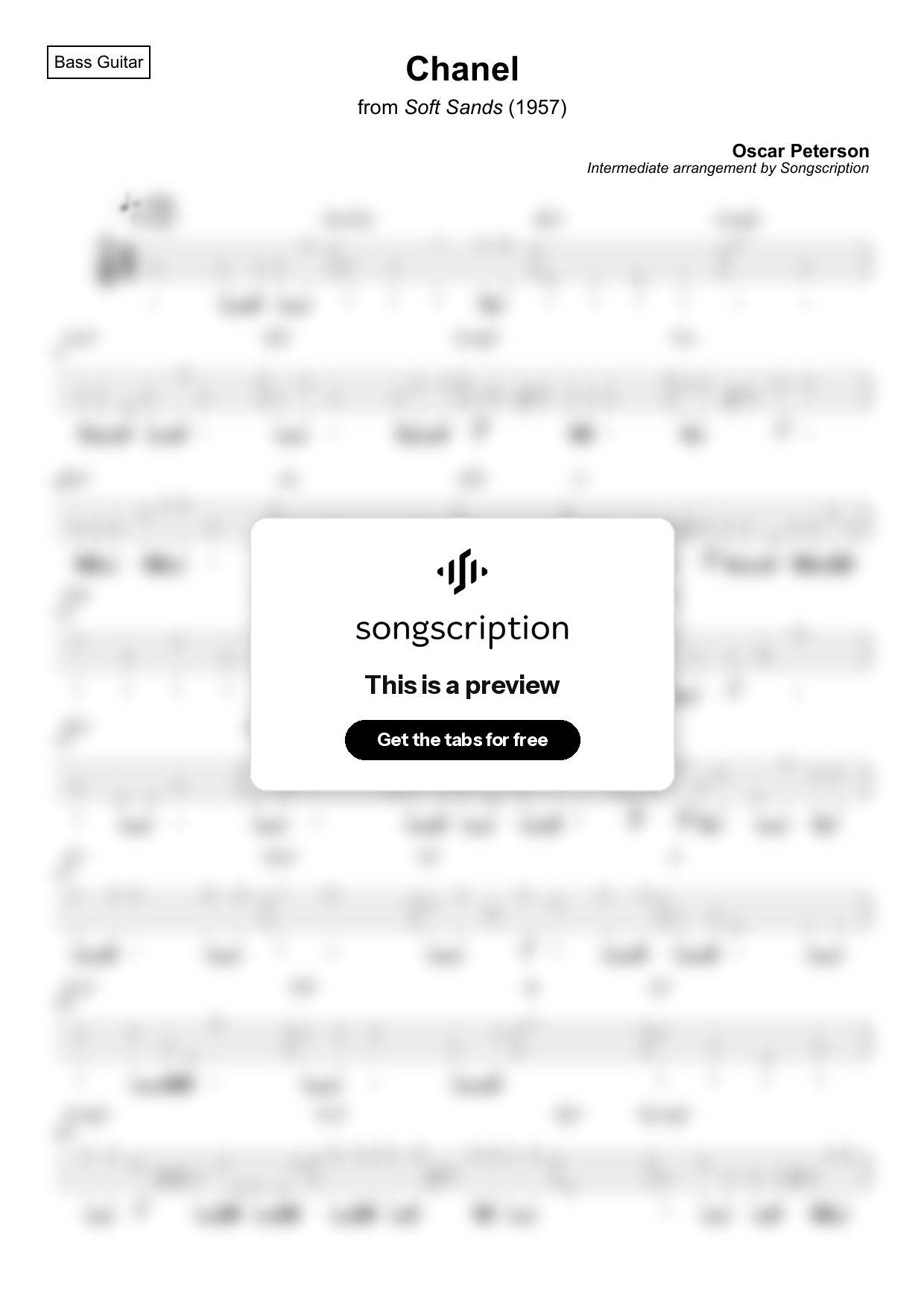 Intermediate Bass Guitar Tabs for "Chanel" by Oscar Peterson