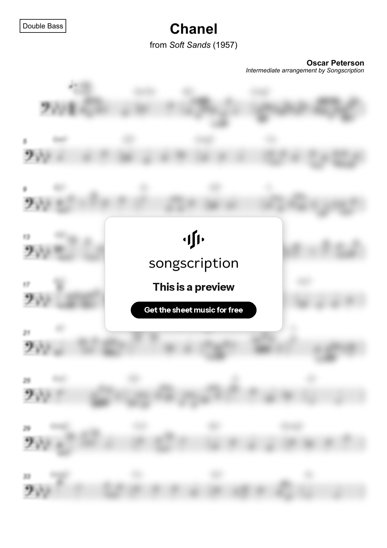 Intermediate Double Bass Sheet Music for "Chanel" by Oscar Peterson