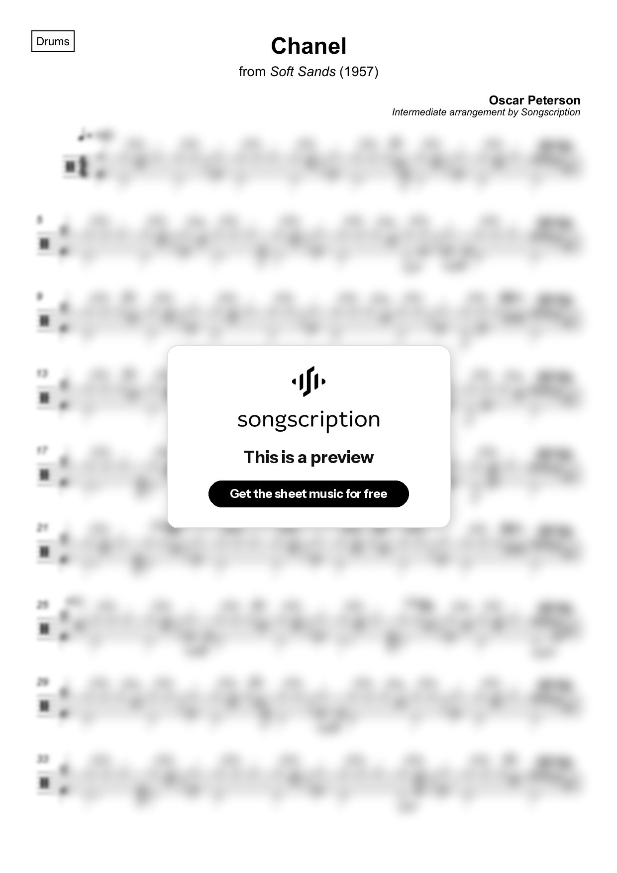 Intermediate Drums Sheet Music for "Chanel" by Oscar Peterson