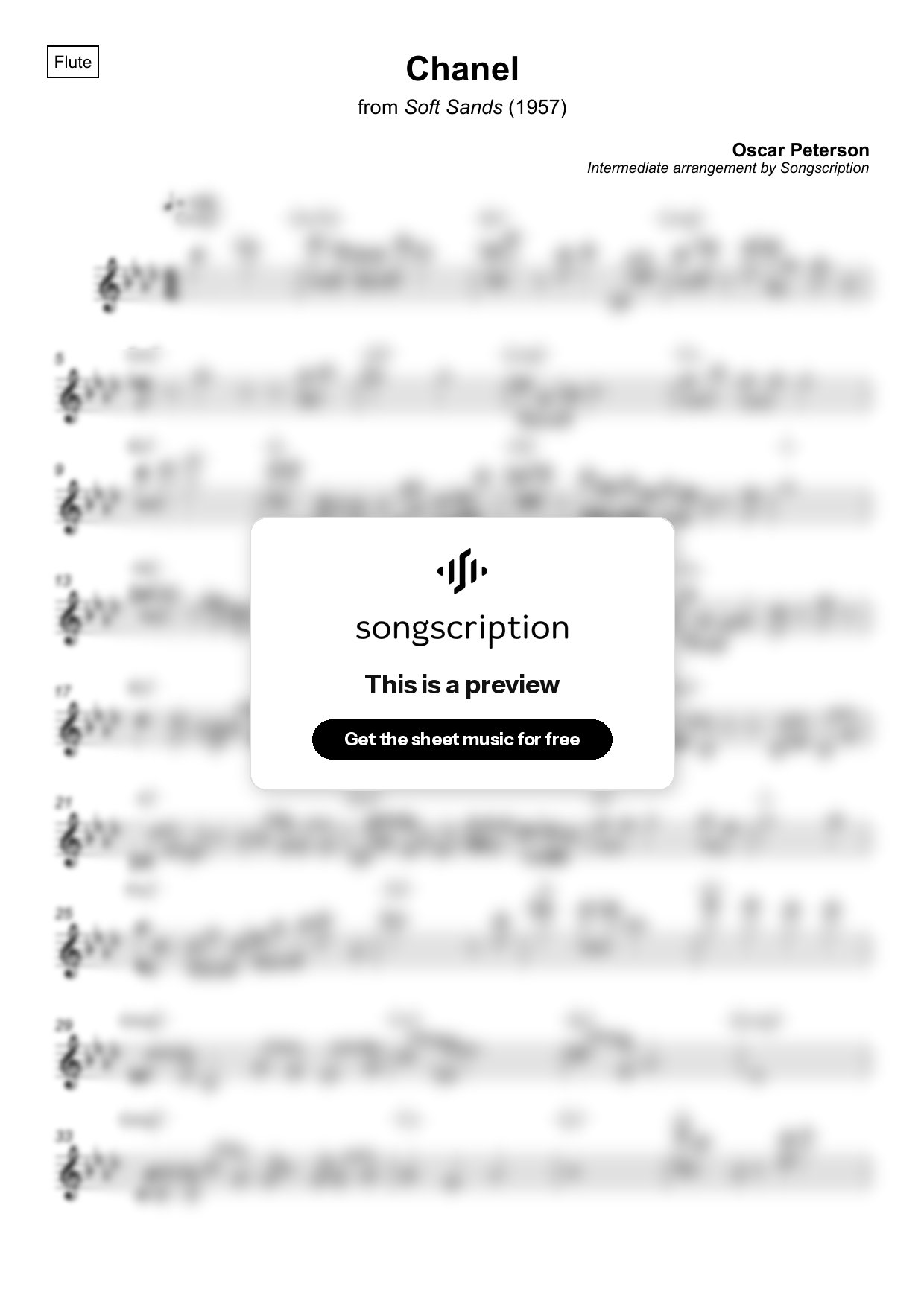 Intermediate Flute Sheet Music for "Chanel" by Oscar Peterson
