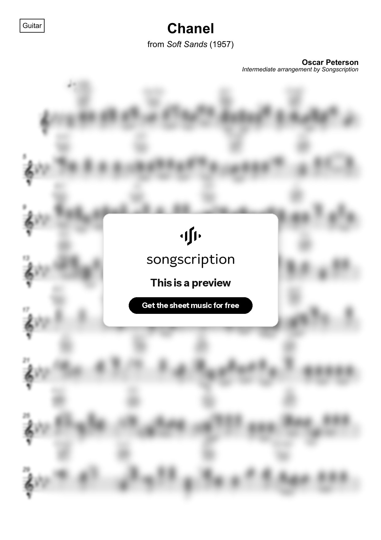 Intermediate Acoustic Guitar Sheet Music for "Chanel" by Oscar Peterson