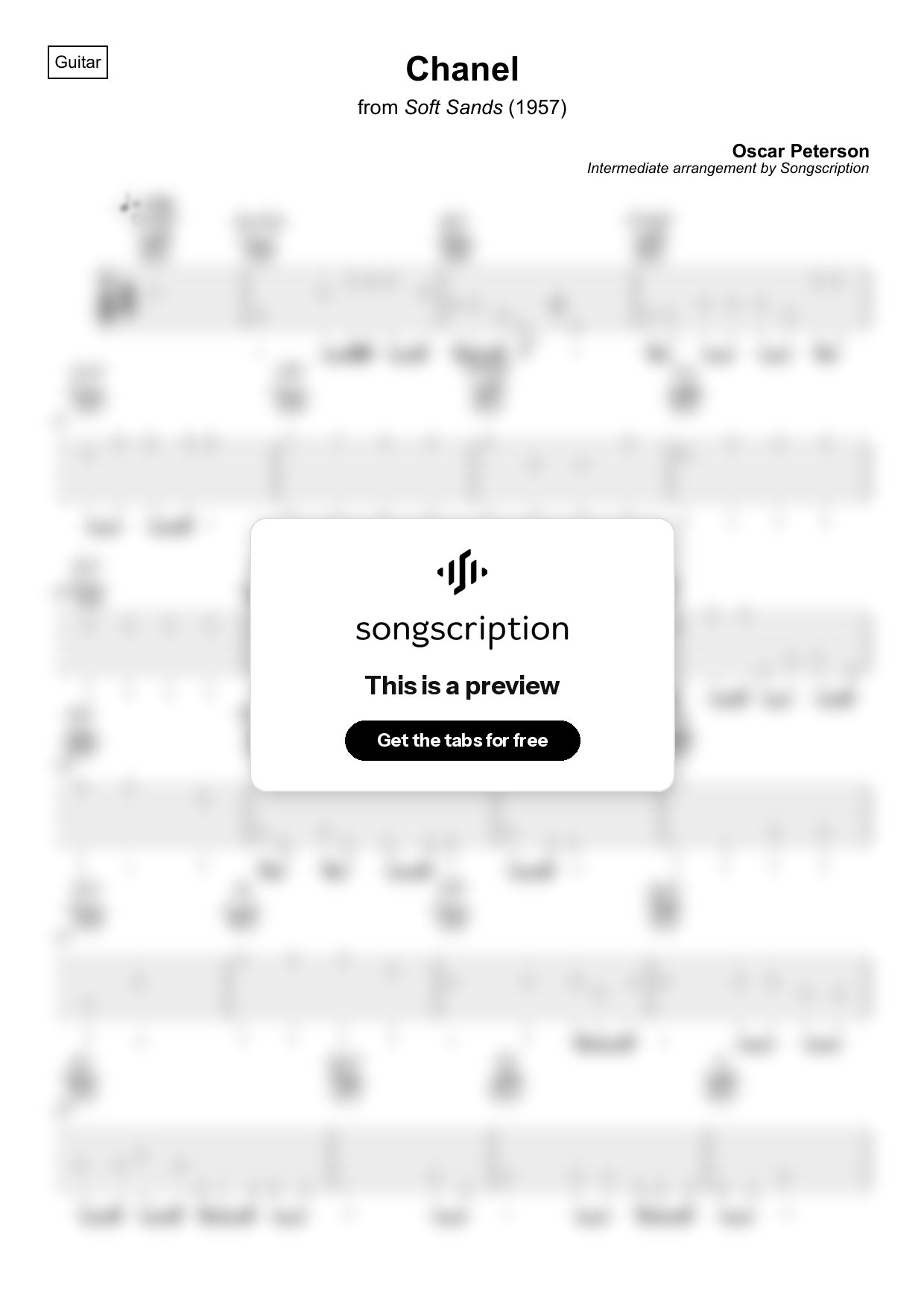 Intermediate Acoustic Guitar Tabs for "Chanel" by Oscar Peterson