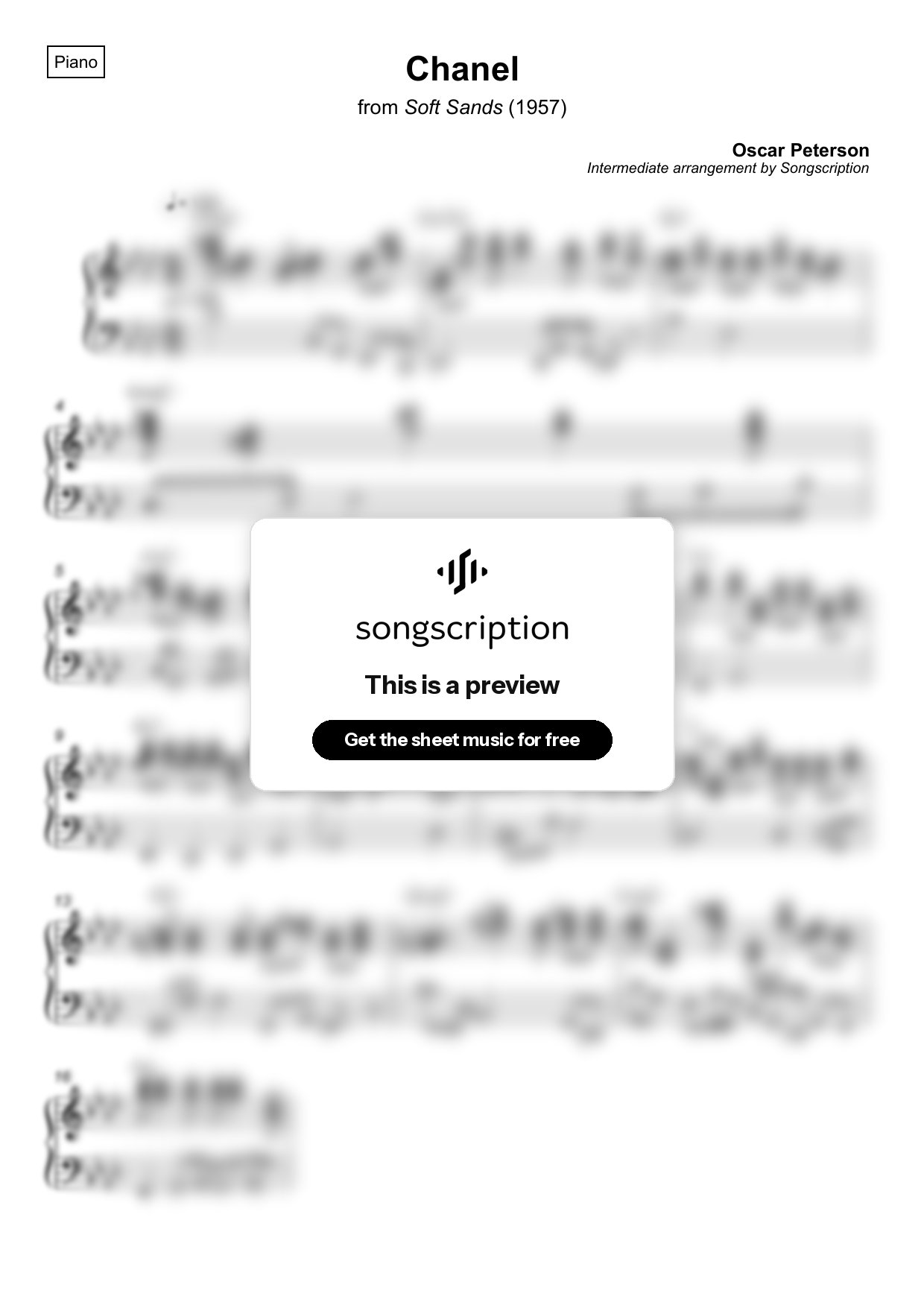 Intermediate Piano Sheet Music for "Chanel" by Oscar Peterson