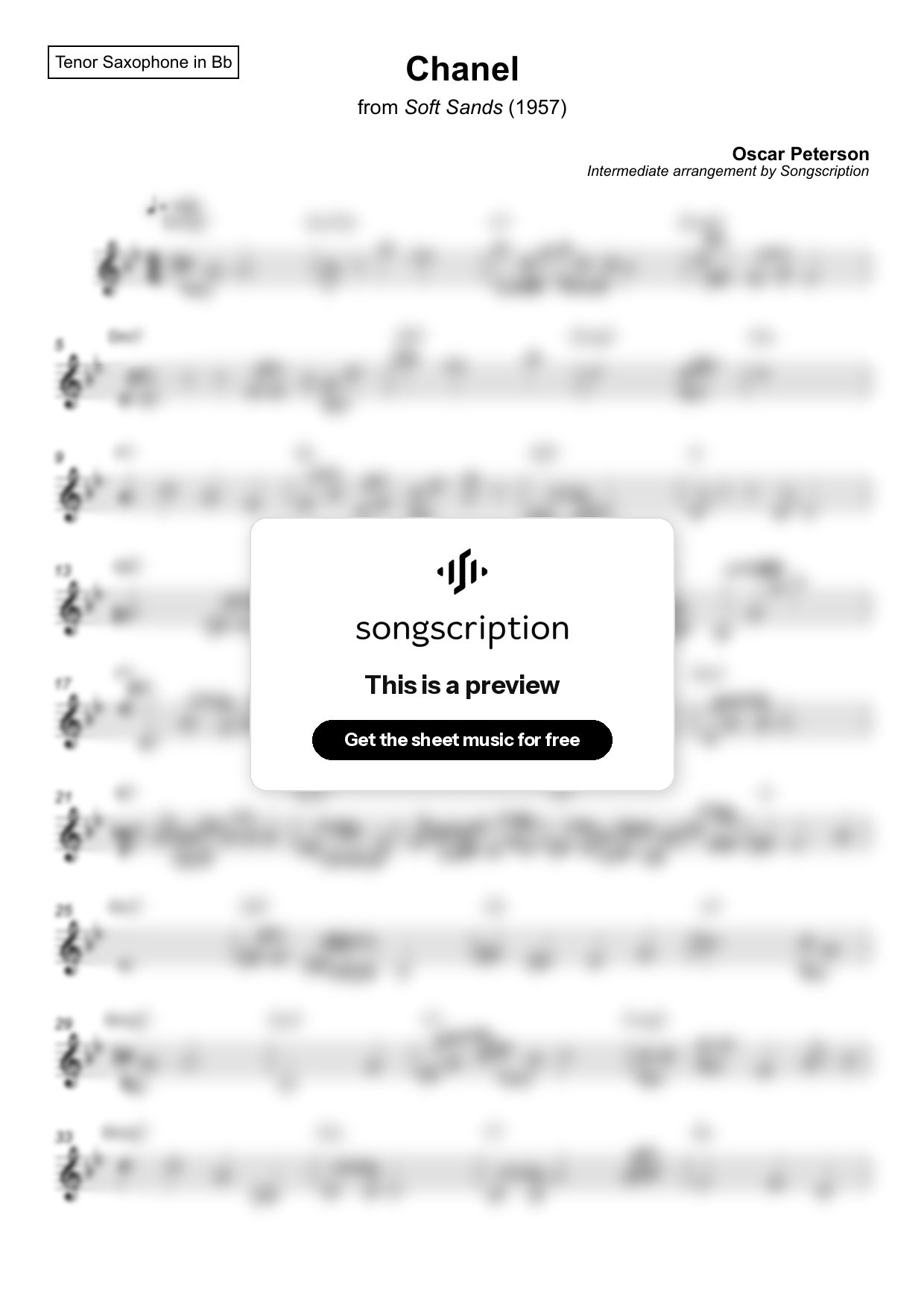 Intermediate Tenor Sax Sheet Music for "Chanel" by Oscar Peterson