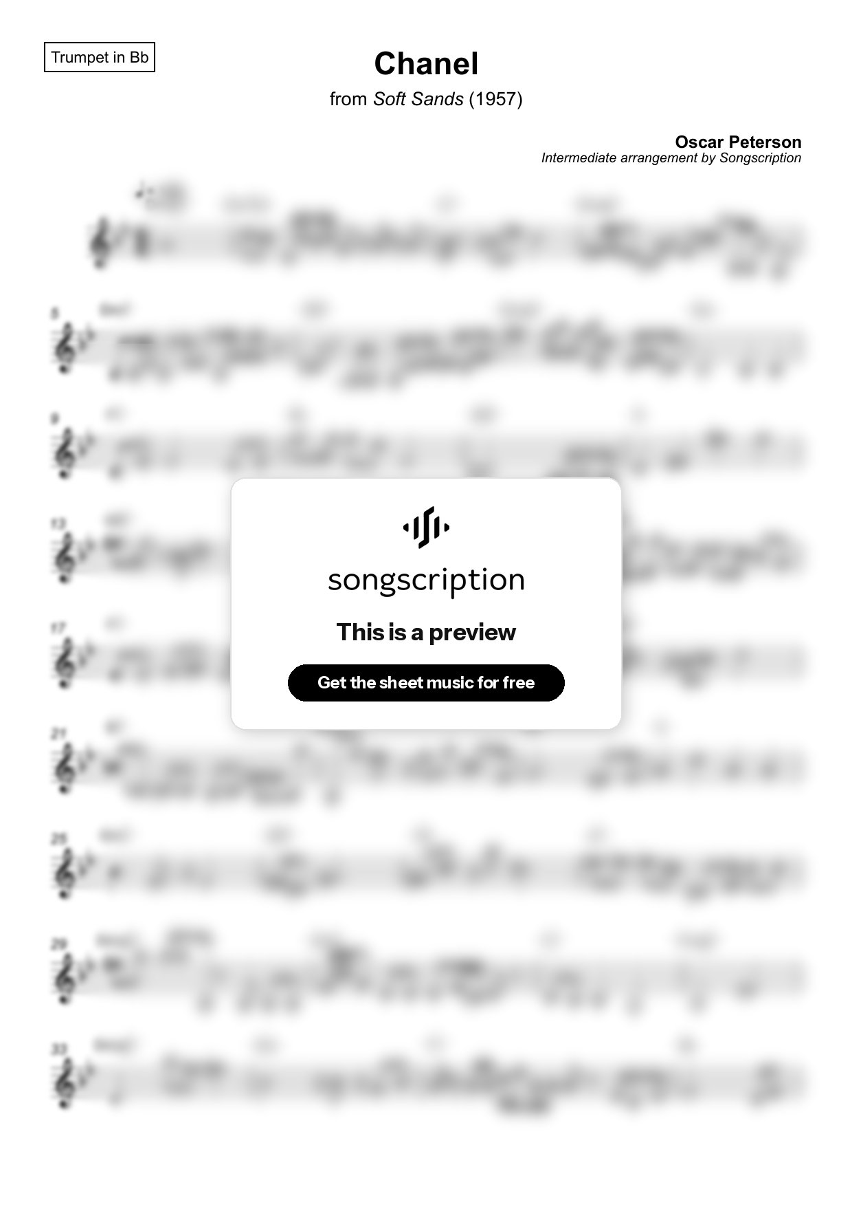 Intermediate Trumpet Sheet Music for "Chanel" by Oscar Peterson