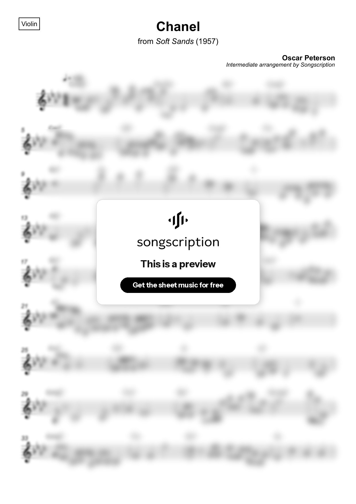 Intermediate Violin Sheet Music for "Chanel" by Oscar Peterson