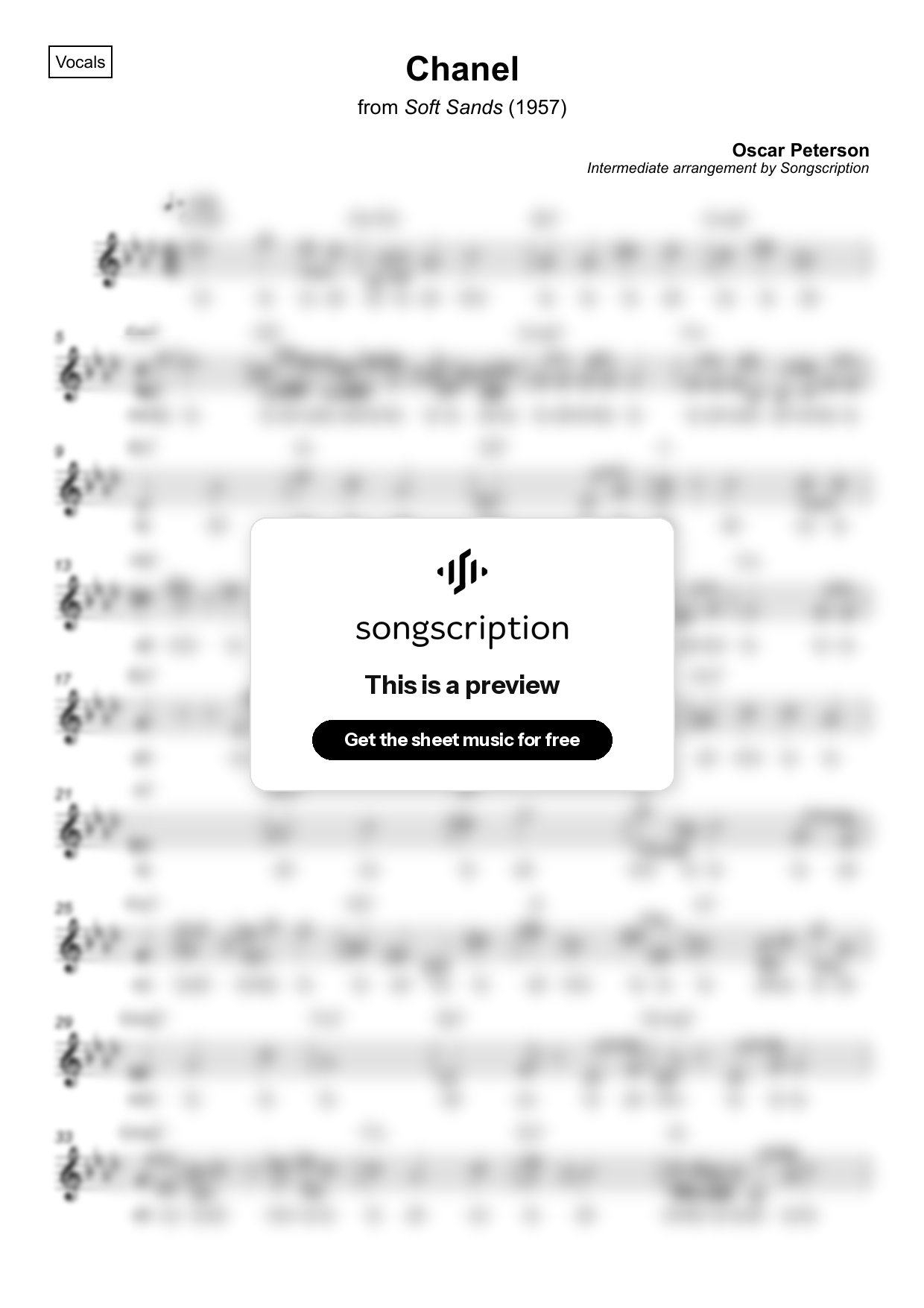 Intermediate Vocals Sheet Music for "Chanel" by Oscar Peterson