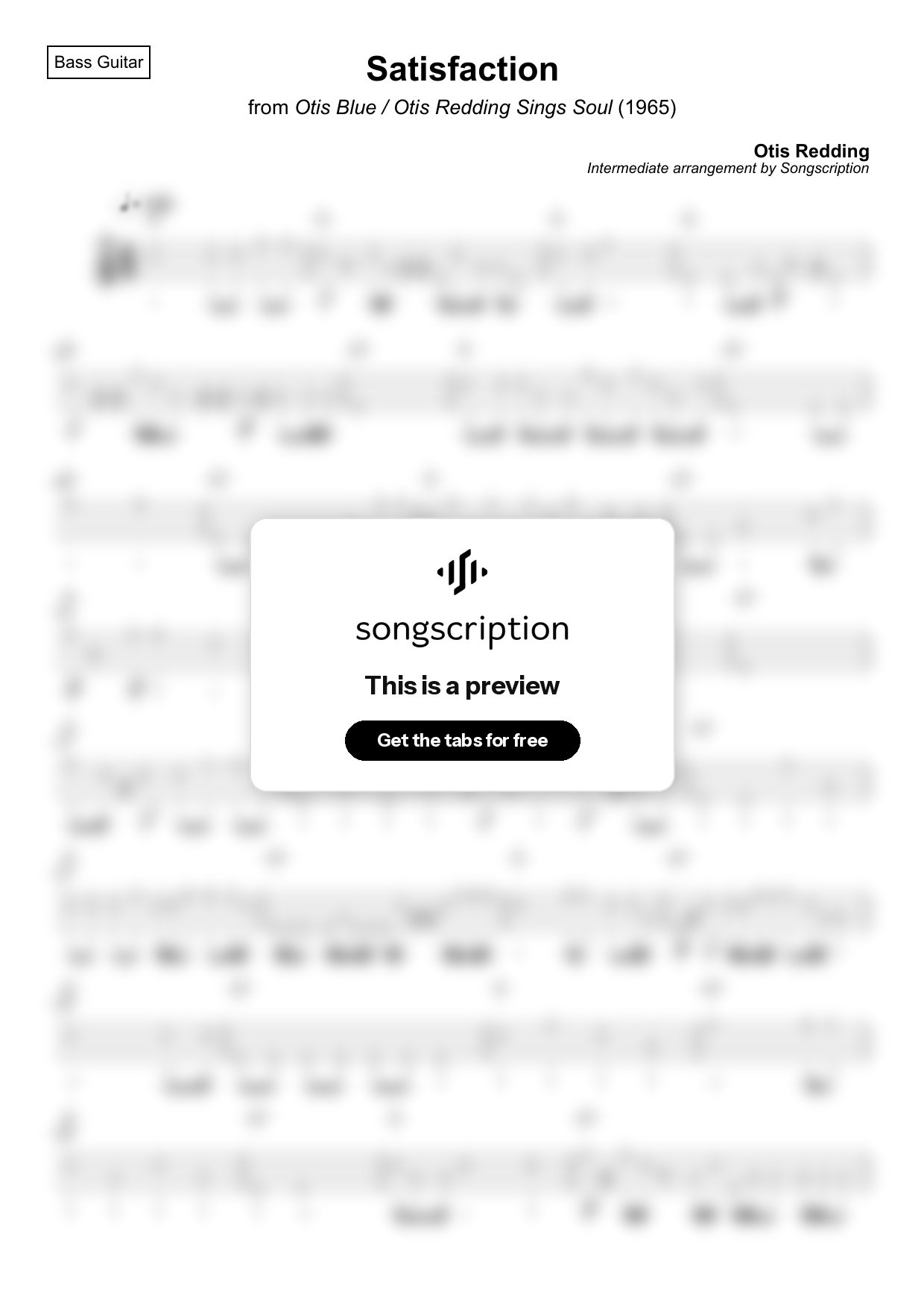 Intermediate Bass Guitar Tabs for "Satisfaction" by Otis Redding