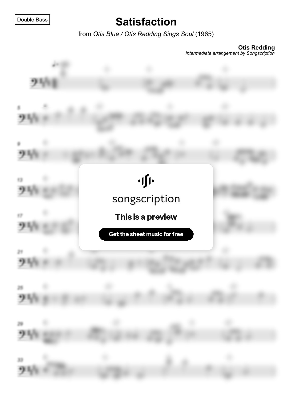 Intermediate Double Bass Sheet Music for "Satisfaction" by Otis Redding