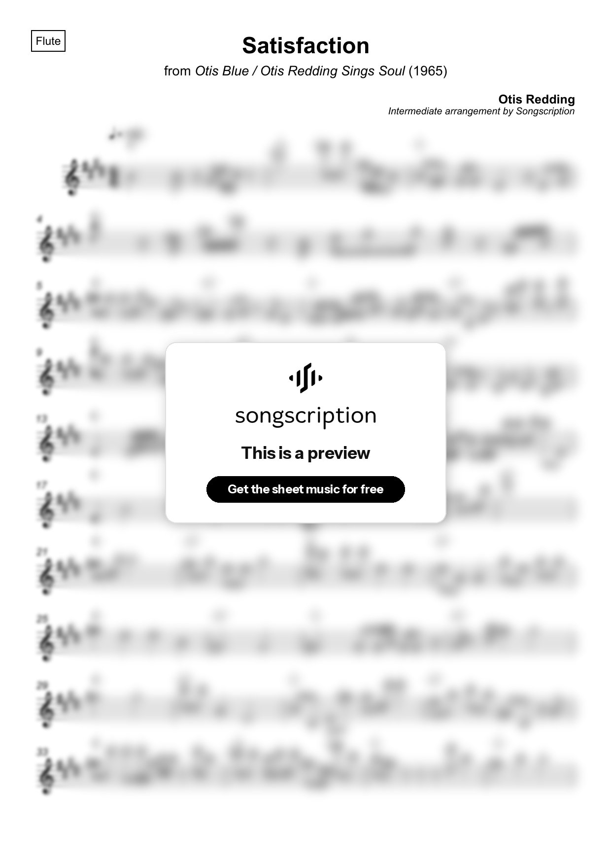 Intermediate Flute Sheet Music for "Satisfaction" by Otis Redding