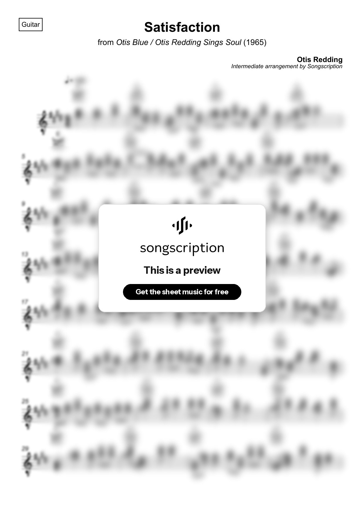 Intermediate Acoustic Guitar Sheet Music for "Satisfaction" by Otis Redding