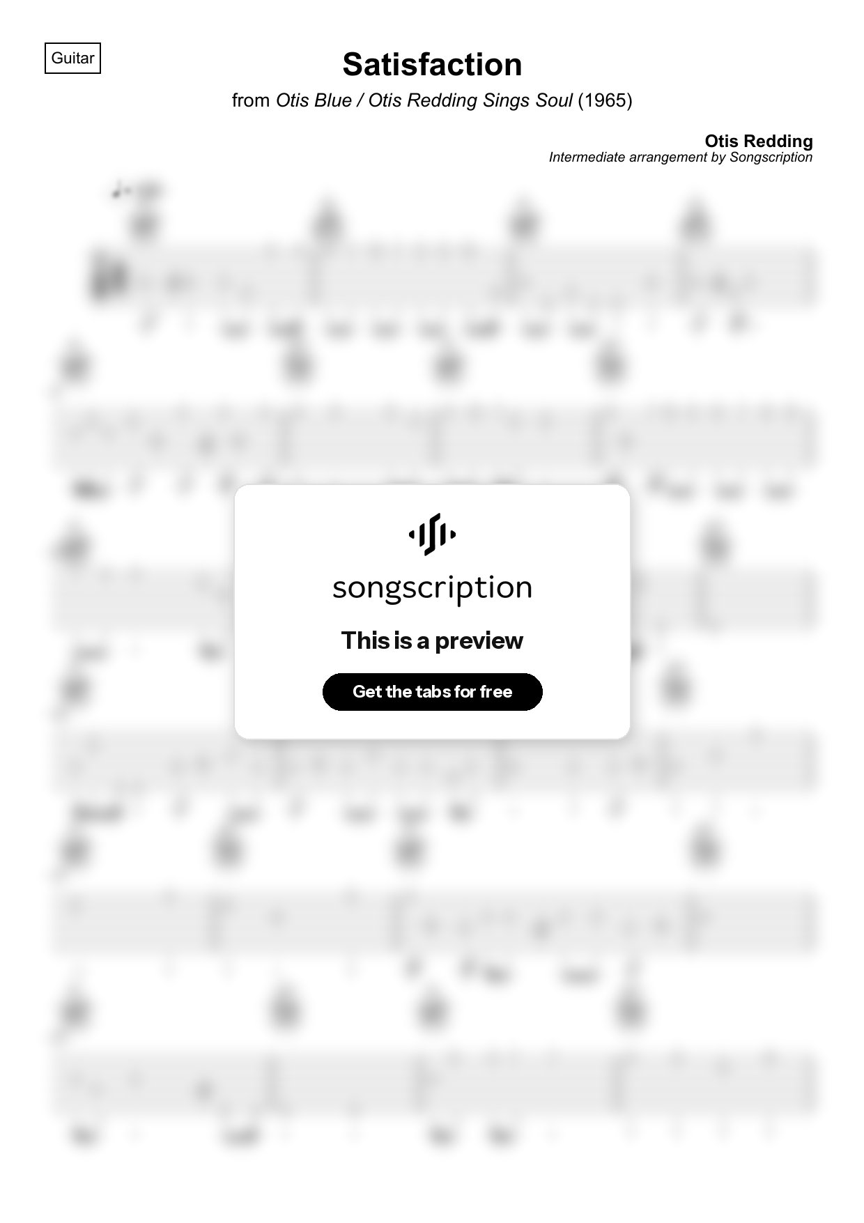 Intermediate Acoustic Guitar Tabs for "Satisfaction" by Otis Redding