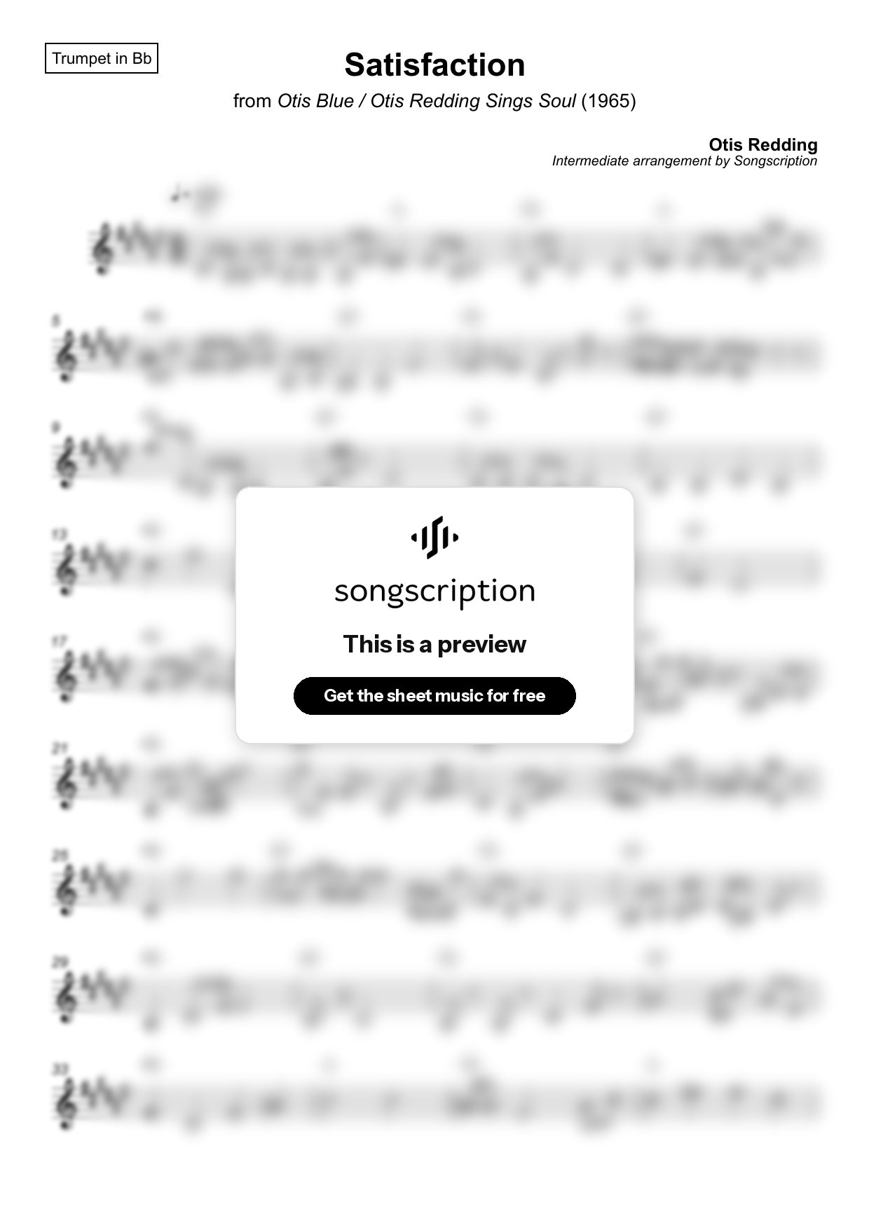 Intermediate Trumpet Sheet Music for "Satisfaction" by Otis Redding