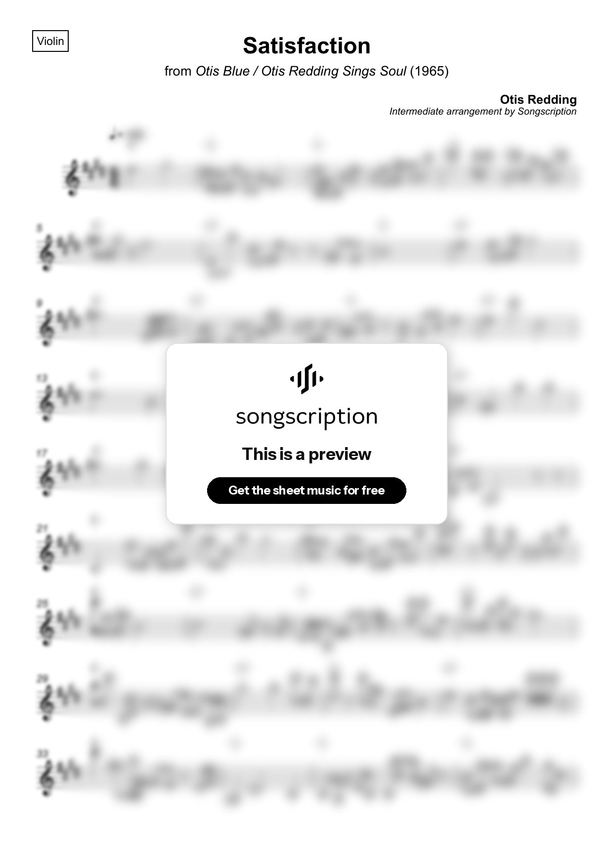 Intermediate Violin Sheet Music for "Satisfaction" by Otis Redding