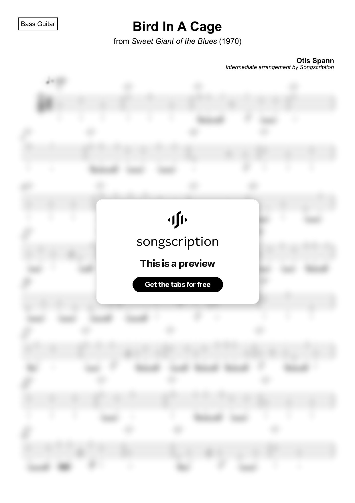 Intermediate Bass Guitar Tabs for "Bird In A Cage" by Otis Spann