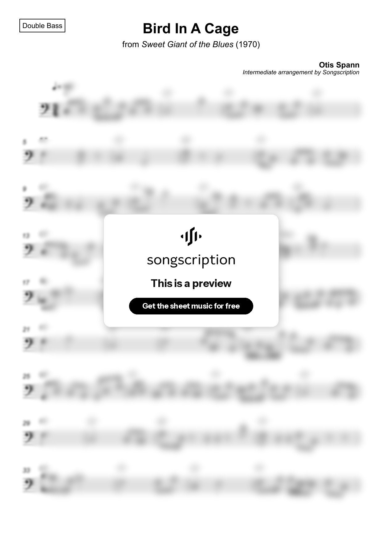 Intermediate Double Bass Sheet Music for "Bird In A Cage" by Otis Spann