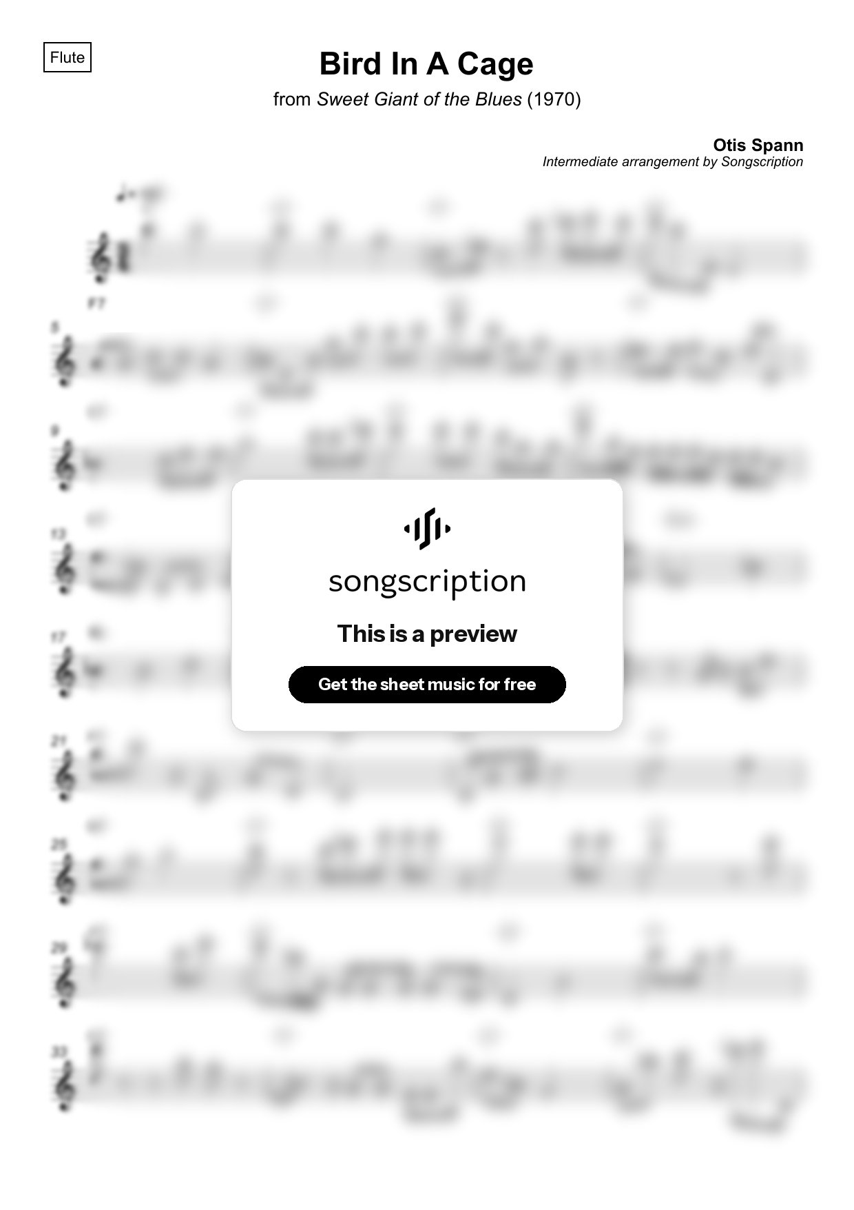 Intermediate Flute Sheet Music for "Bird In A Cage" by Otis Spann