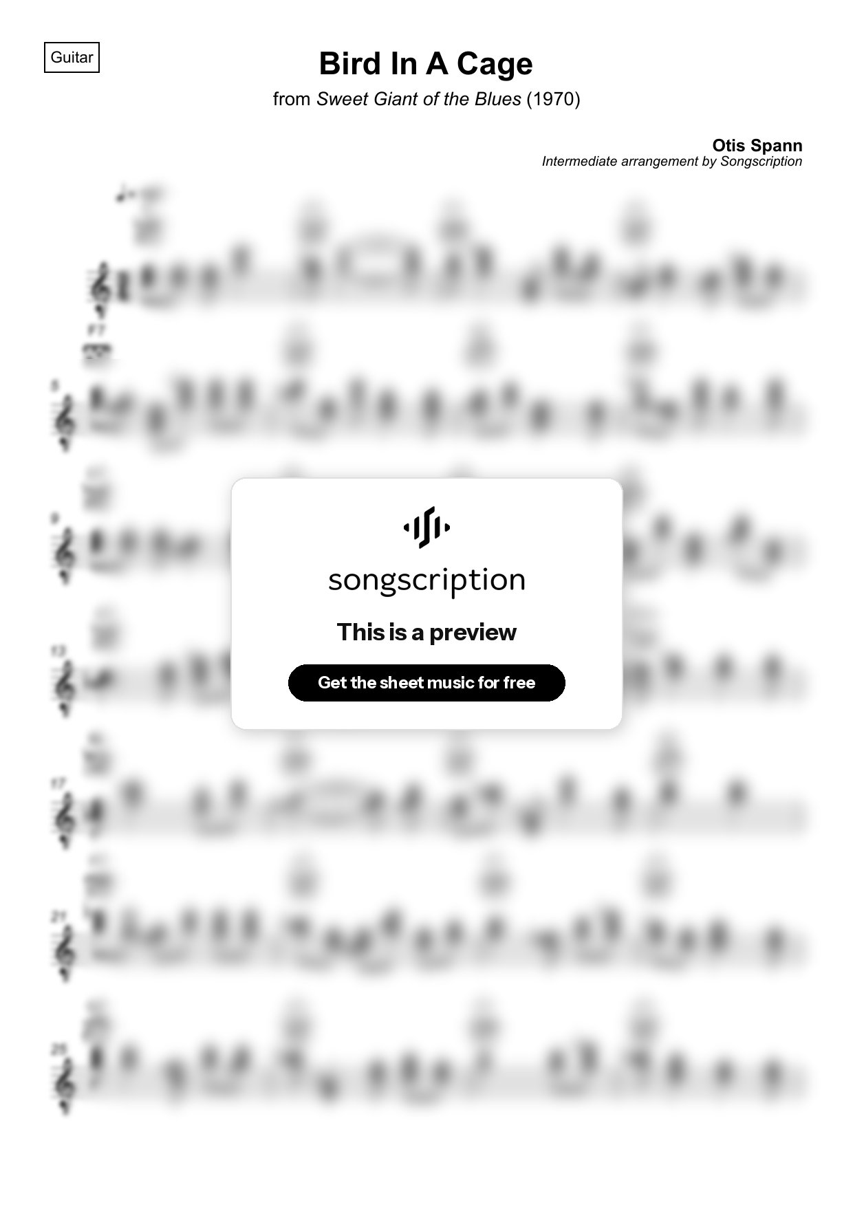Intermediate Acoustic Guitar Sheet Music for "Bird In A Cage" by Otis Spann