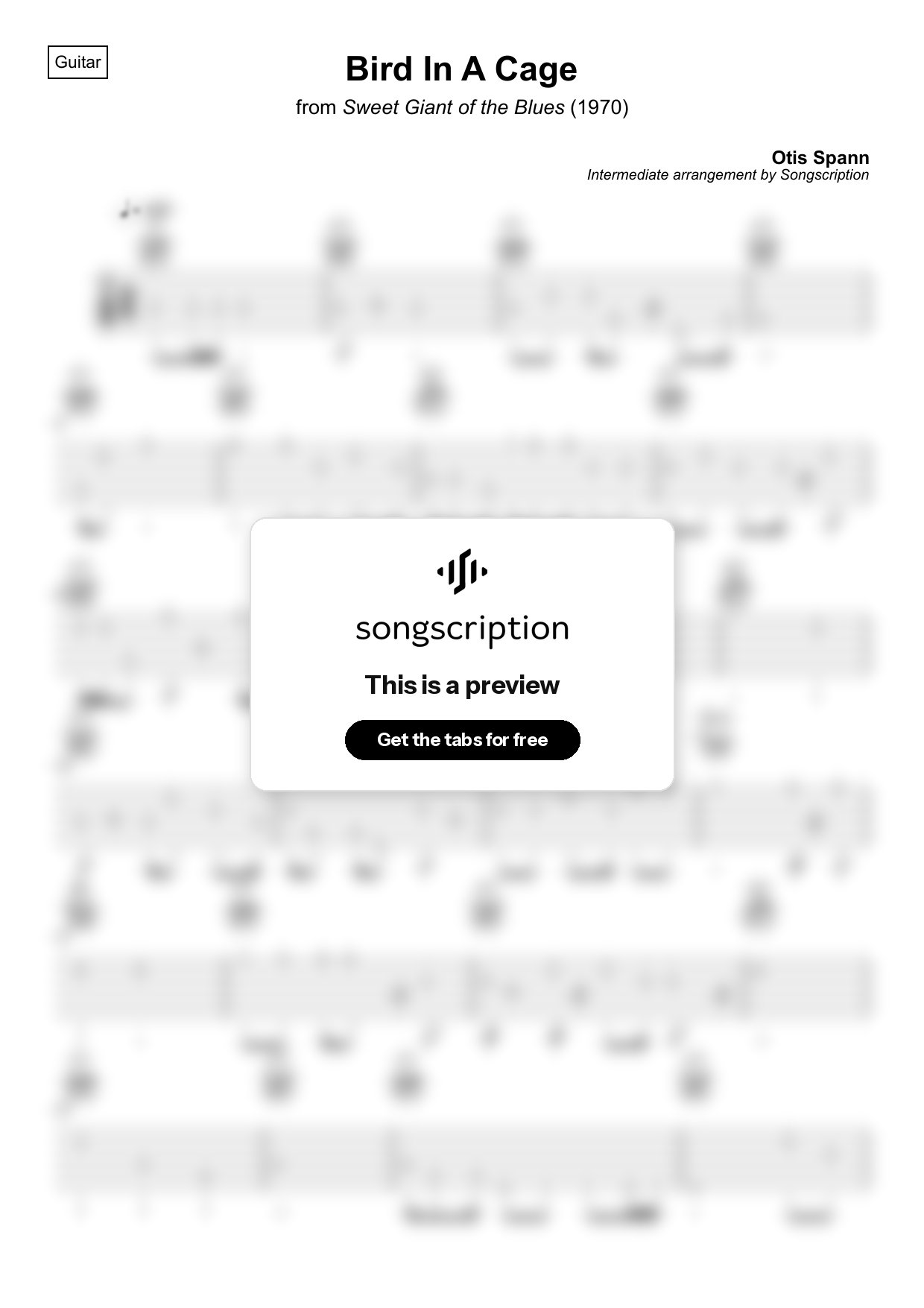 Intermediate Acoustic Guitar Tabs for "Bird In A Cage" by Otis Spann