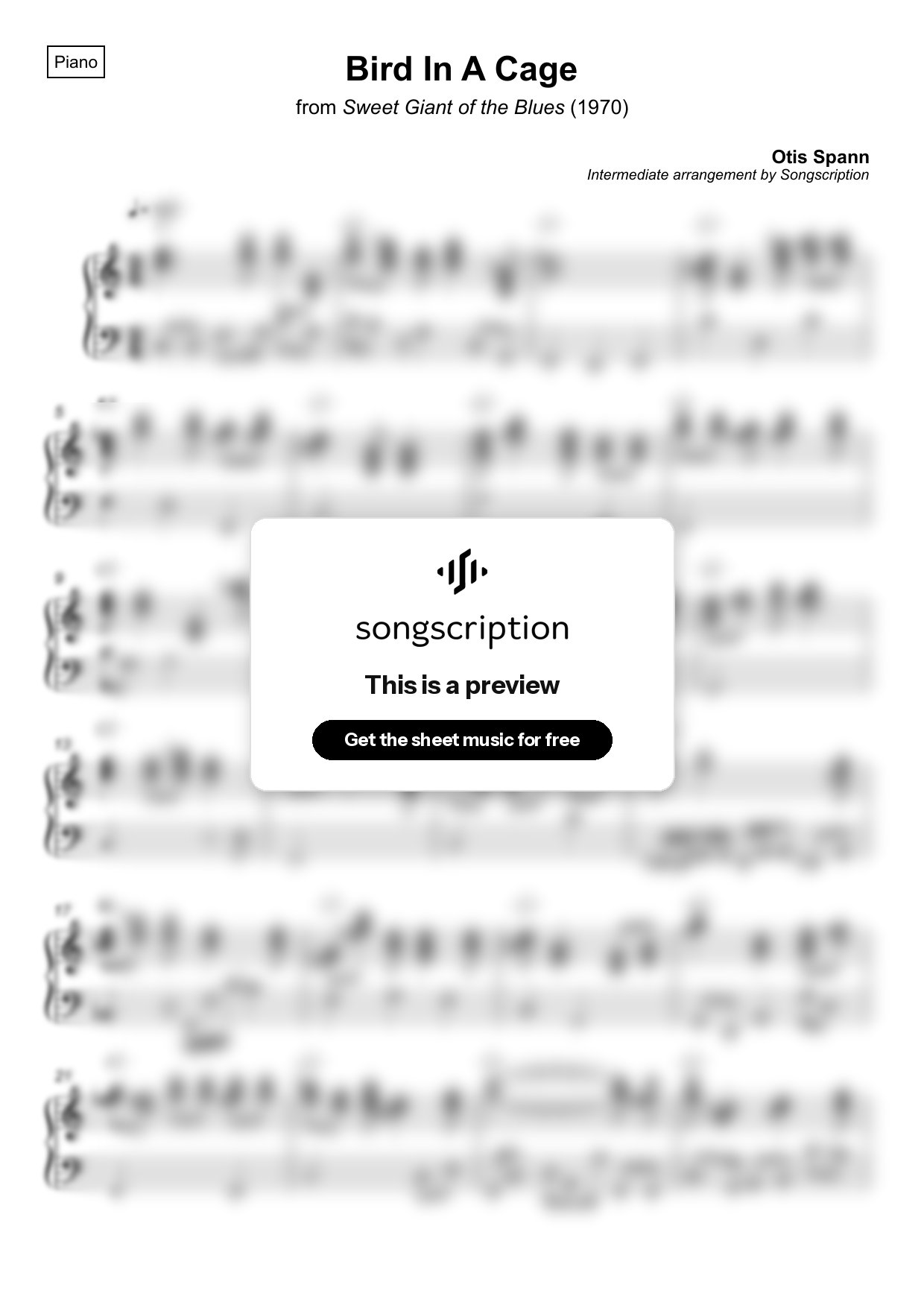 Intermediate Piano Sheet Music for "Bird In A Cage" by Otis Spann