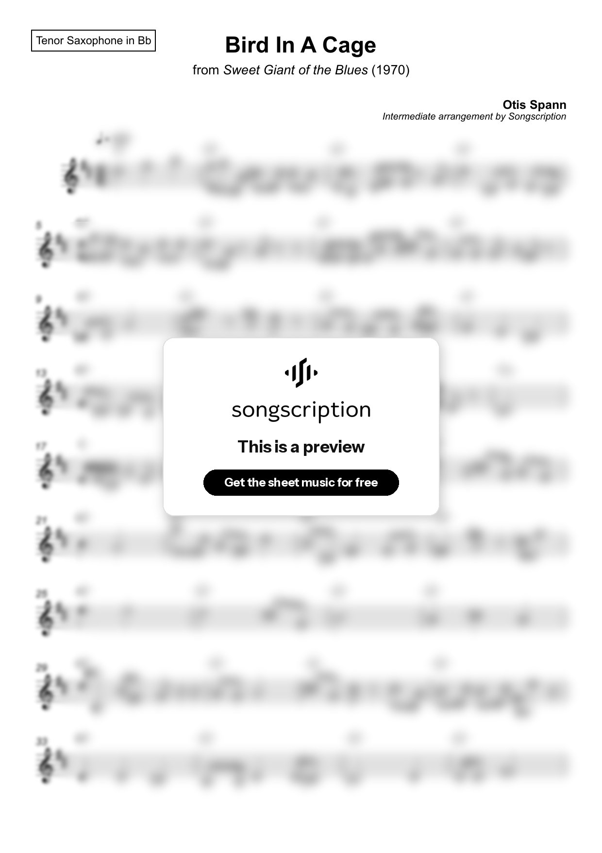 Intermediate Tenor Sax Sheet Music for "Bird In A Cage" by Otis Spann