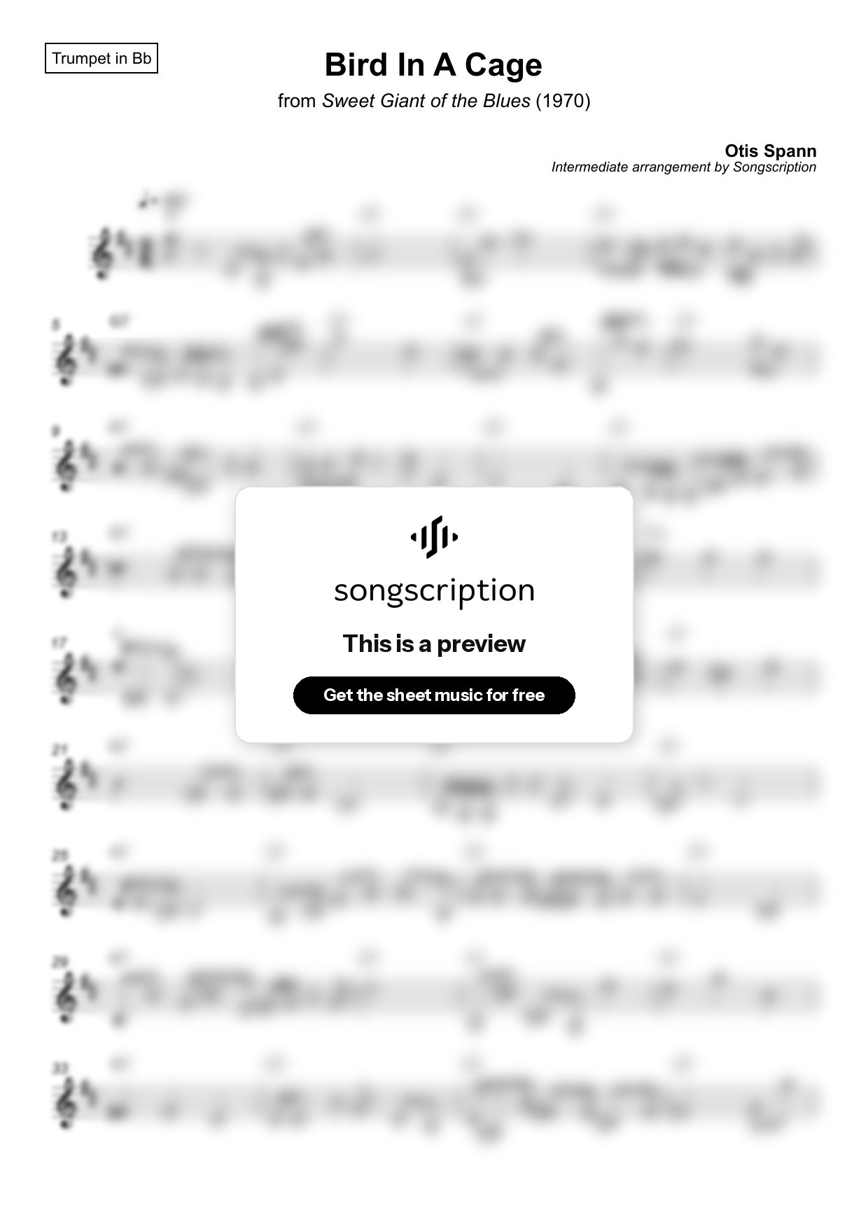 Intermediate Trumpet Sheet Music for "Bird In A Cage" by Otis Spann