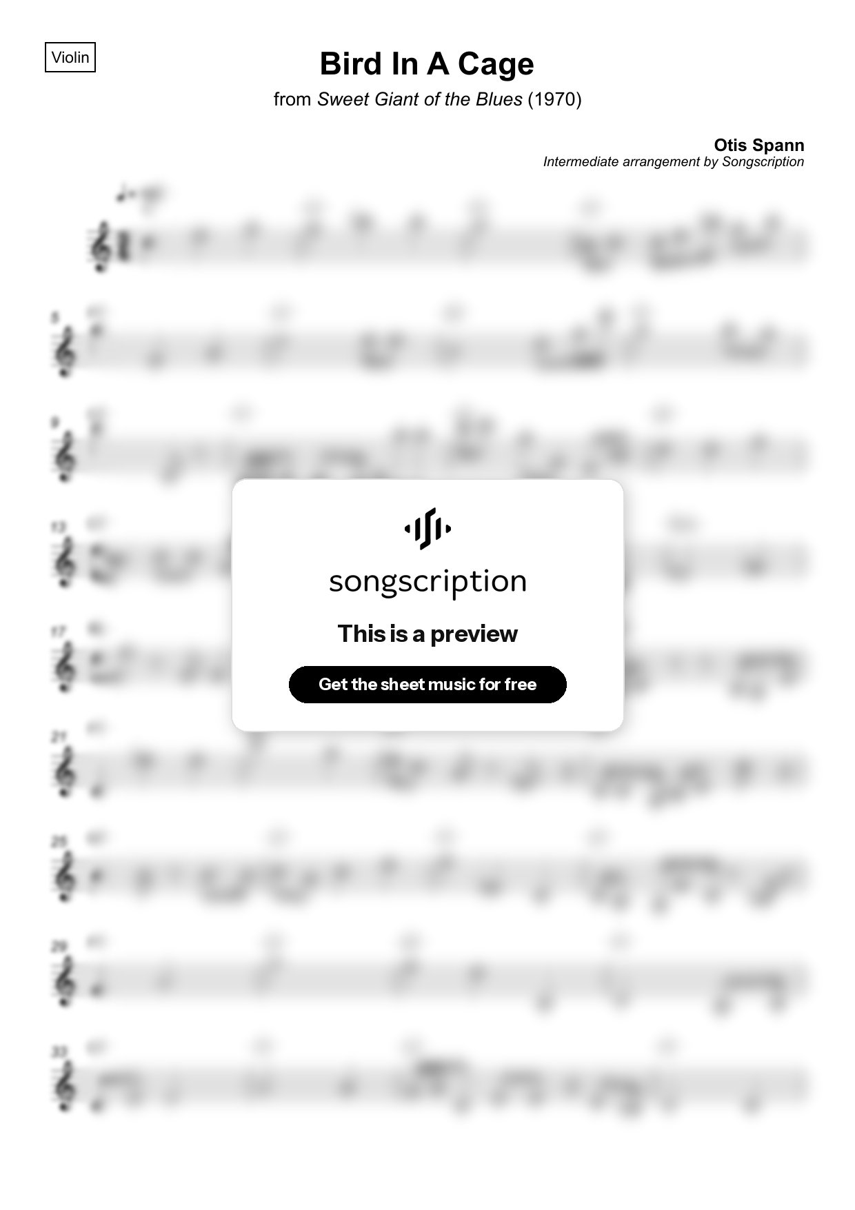 Intermediate Violin Sheet Music for "Bird In A Cage" by Otis Spann
