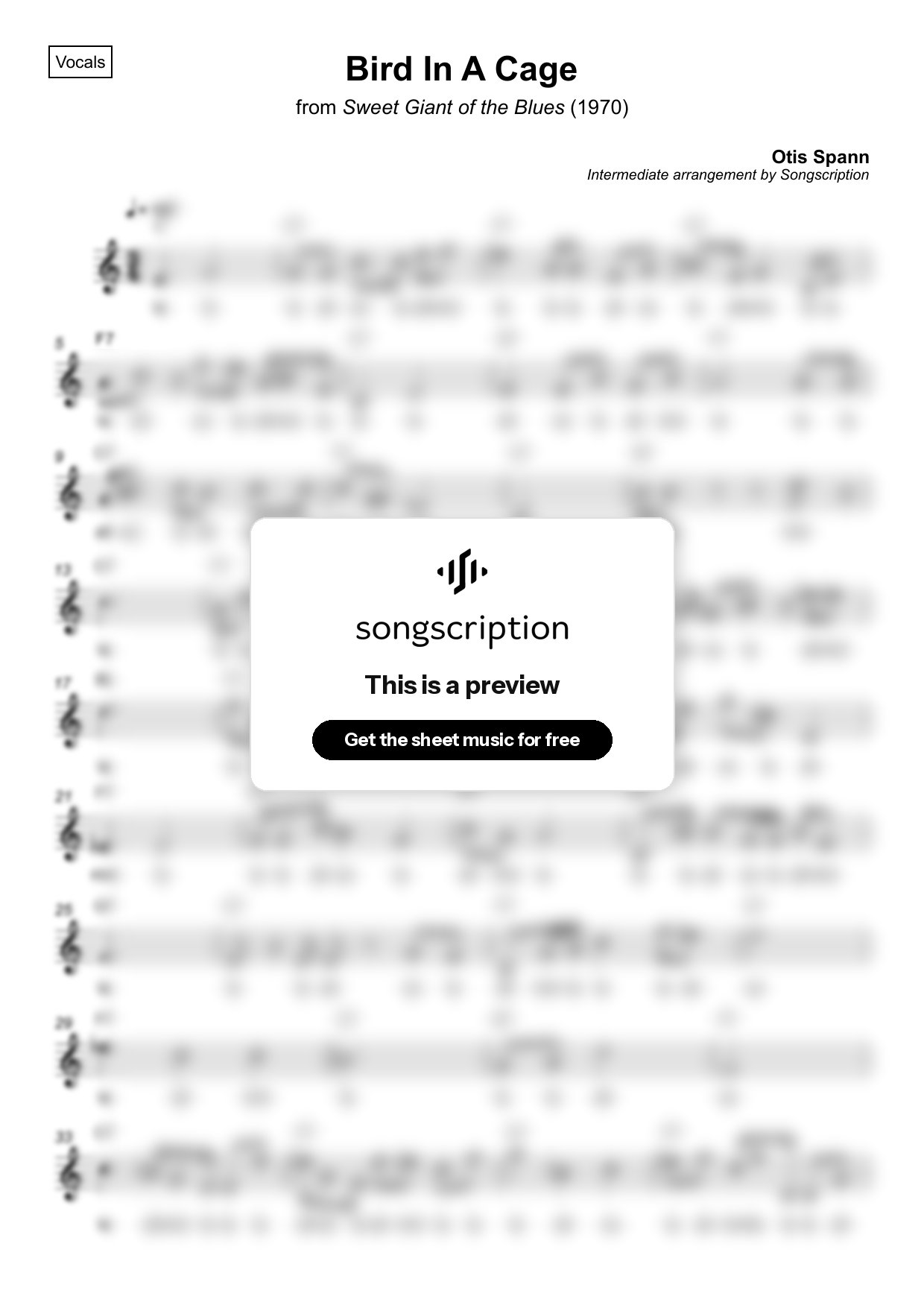 Intermediate Vocals Sheet Music for "Bird In A Cage" by Otis Spann