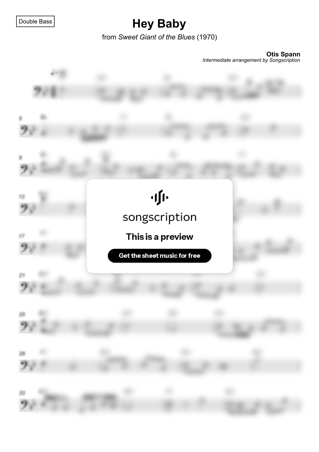 Intermediate Double Bass Sheet Music for "Hey Baby" by Otis Spann